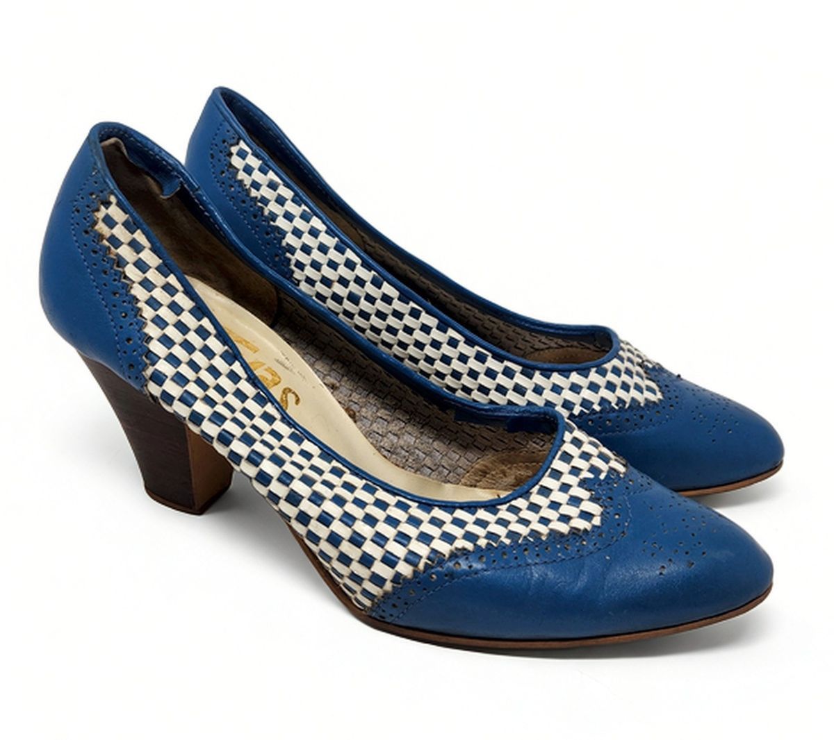 Other Latinas Vintage 80s Checkered Brogue Pumps Block Heel Sz 8.5 Size US 8.5 / IT 38.5 - 1 Thumbnail