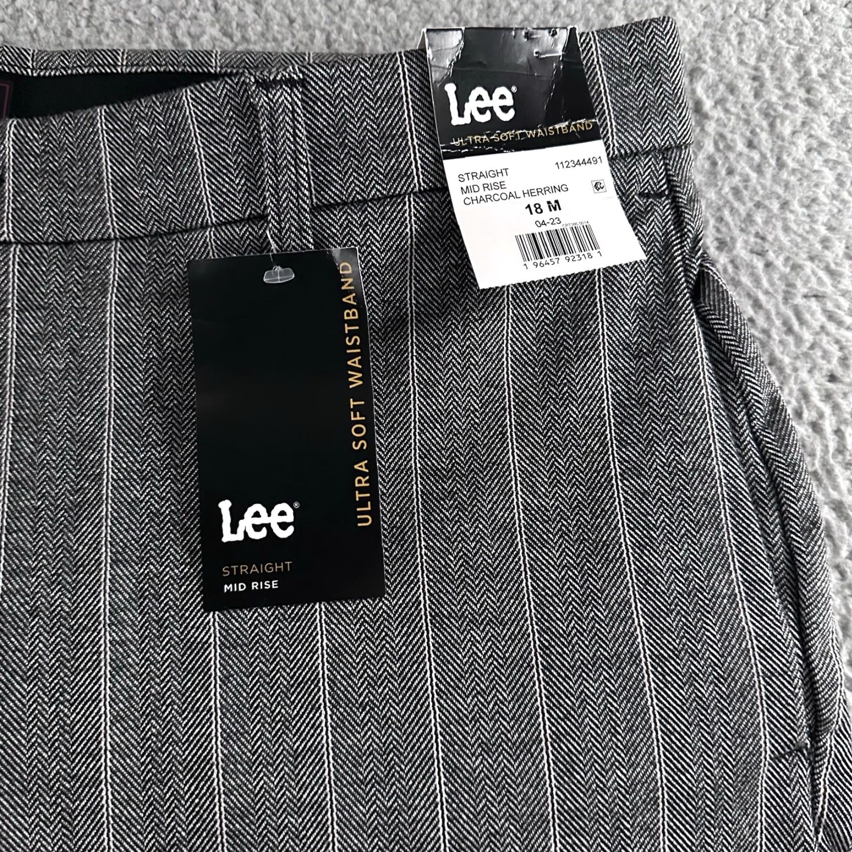 Lee Lee Pants Women Gray Size 18 Straight Mid Rise Striped Polyester Blend Size 25" / US 0 / IT 36 - 3 Thumbnail
