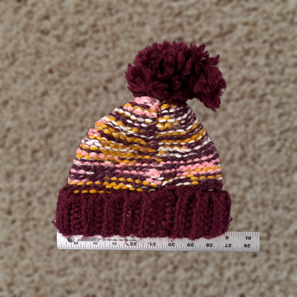 Old Navy Old Navy Beanie Hat Womens M Purple Knit Acrylic Cotton Lined Pom Beanie? Size ONE SIZE - 1 Thumbnail