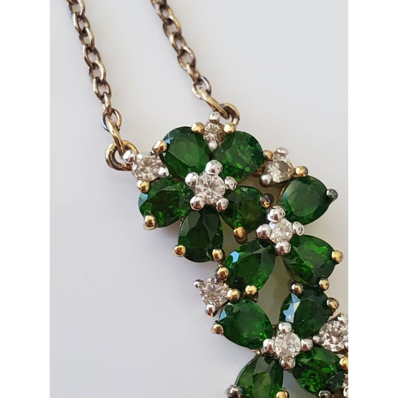 Other Sterling Silver Green Gem Flower Necklace Size ONE SIZE - 5 Thumbnail