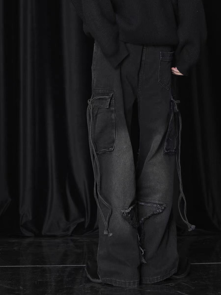 Japanese Brand × Jean Vintage Raw Hem Design Wide Leg Baggy Jeans Size US 34 / EU 50 - 3 Thumbnail