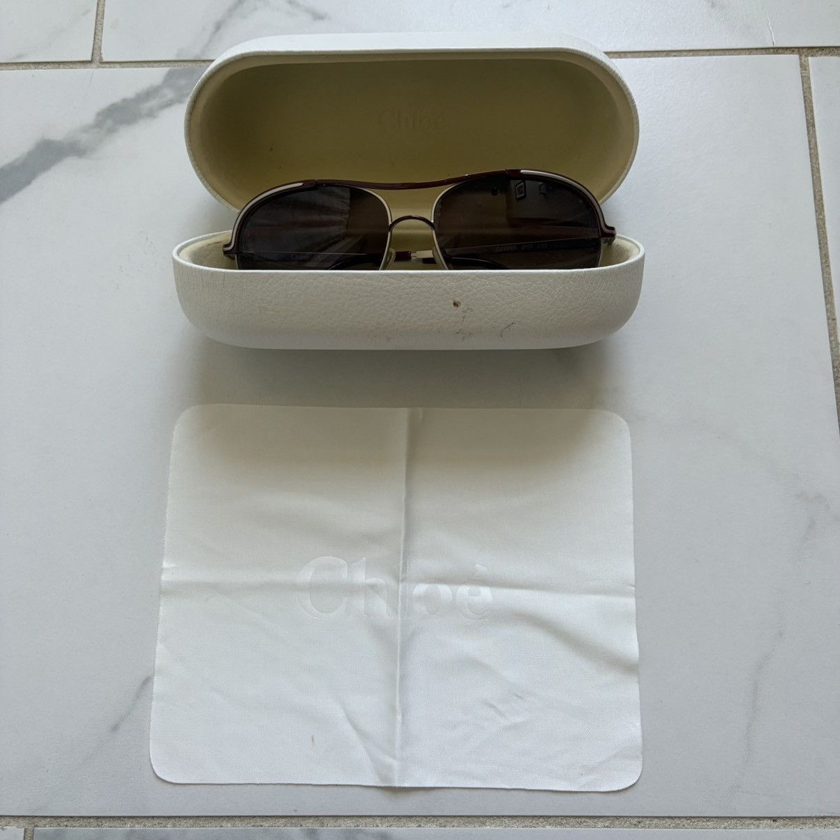 Chloe Chloé CL2245 Aviator Sunglasses Silver Burgundy Red Gradient Size ONE SIZE - 12 Thumbnail
