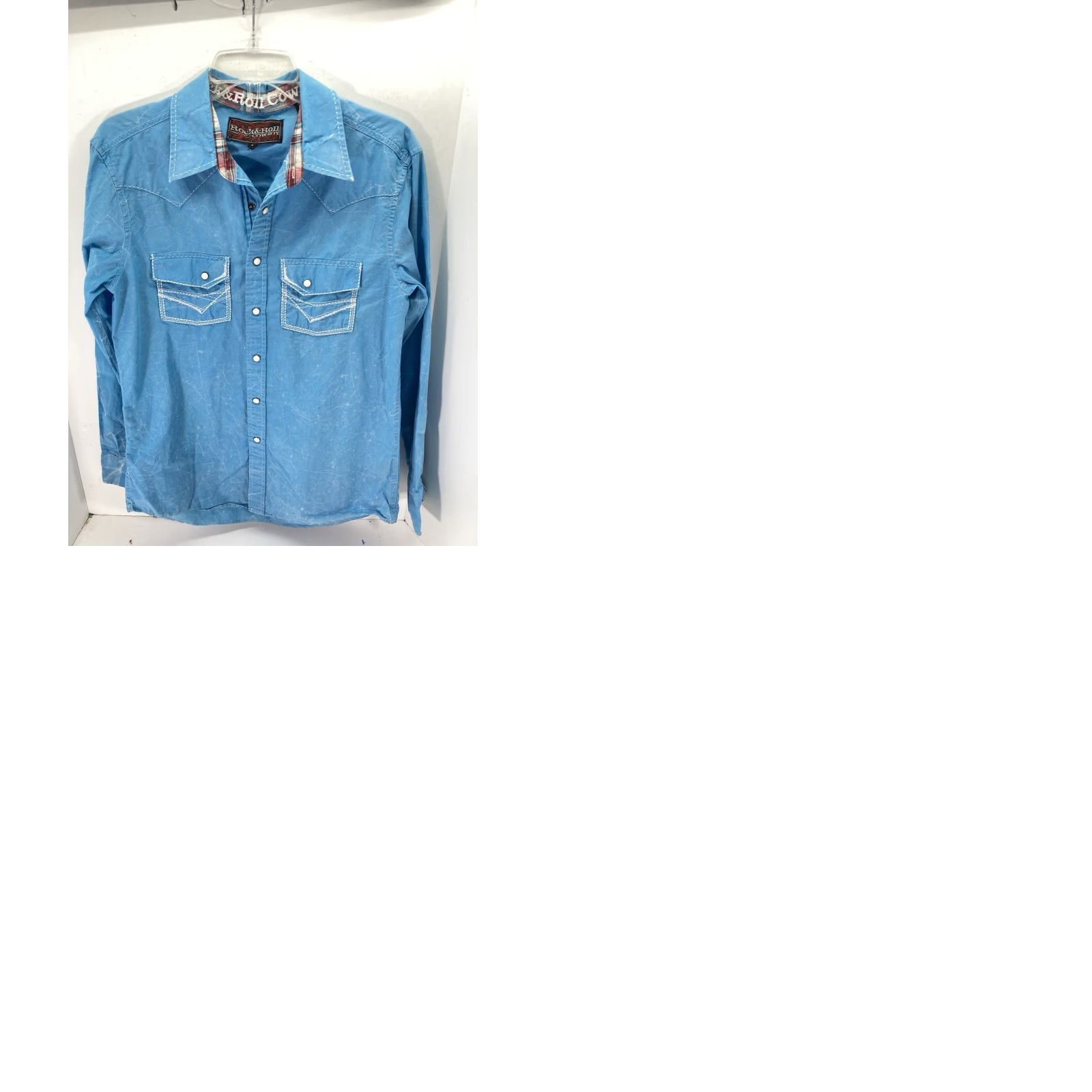 Vintage VINTAGE Rock Roll Cowboy Pearl Snap Shirt Men Small Turquois Blue Long Sleeve Western Mens S Blue 20 Across Chest 28 Shoulders to Waist Size US S / EU 44-46 / 1 - 9 Thumbnail
