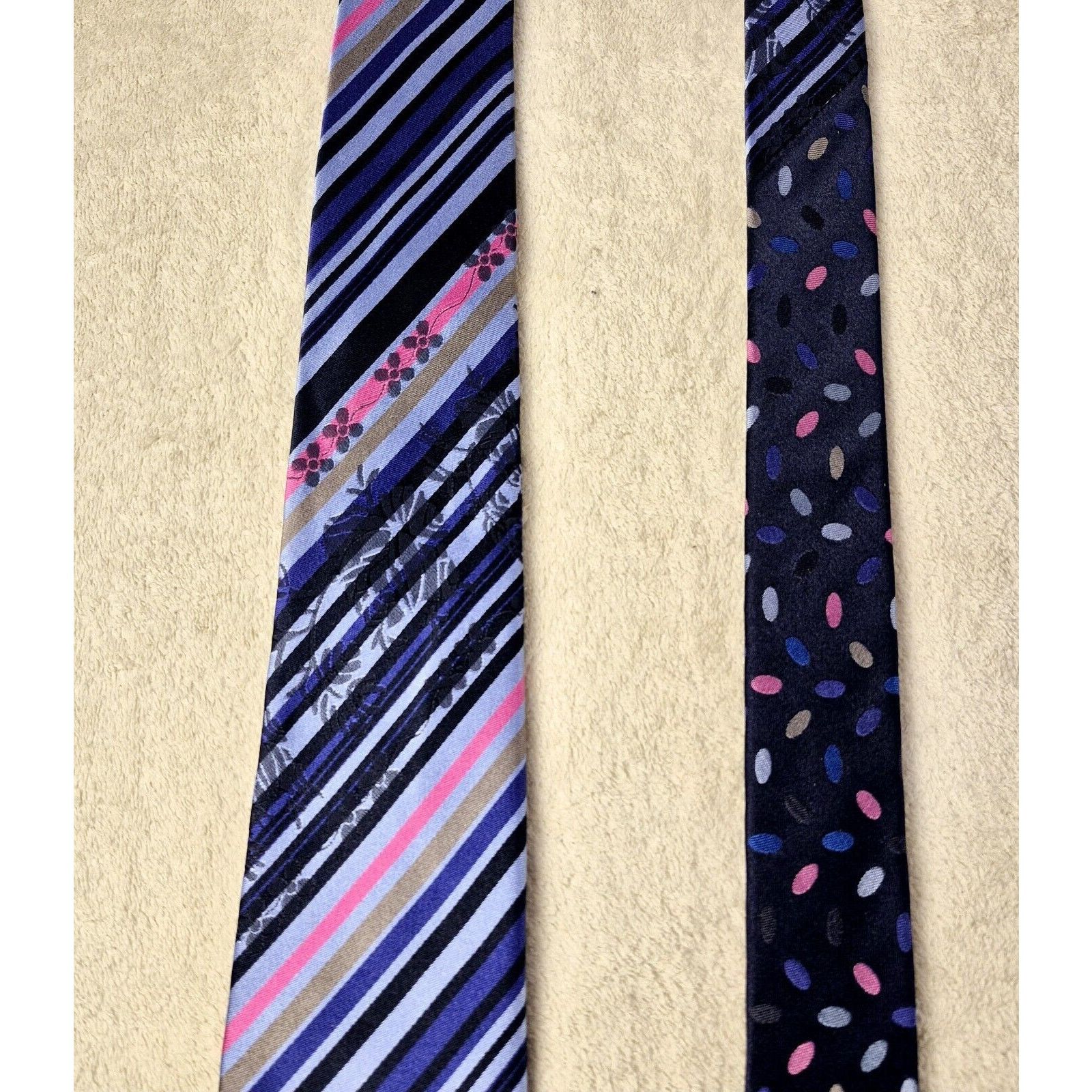 BUGATCHI Bugatchi Repp Stripe Silk Necktie Italian Blue Pink Tie Size ONE SIZE - 10 Thumbnail
