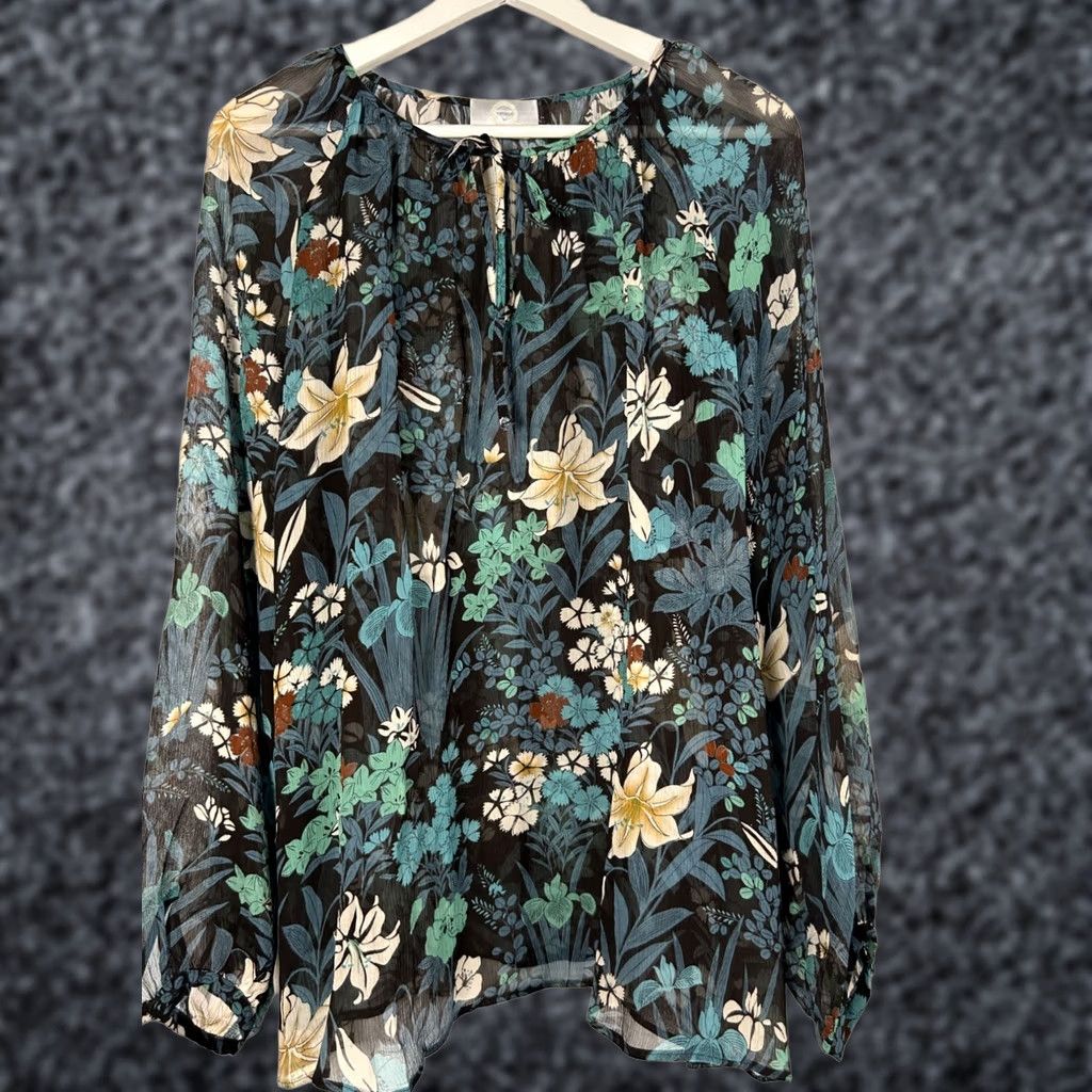 Vintage Marina Rinaldi Voyage Womens Floral Sheer Blouse Top Long Sleeve Lightweight L Size L / US 10 / IT 46 - 1 Thumbnail