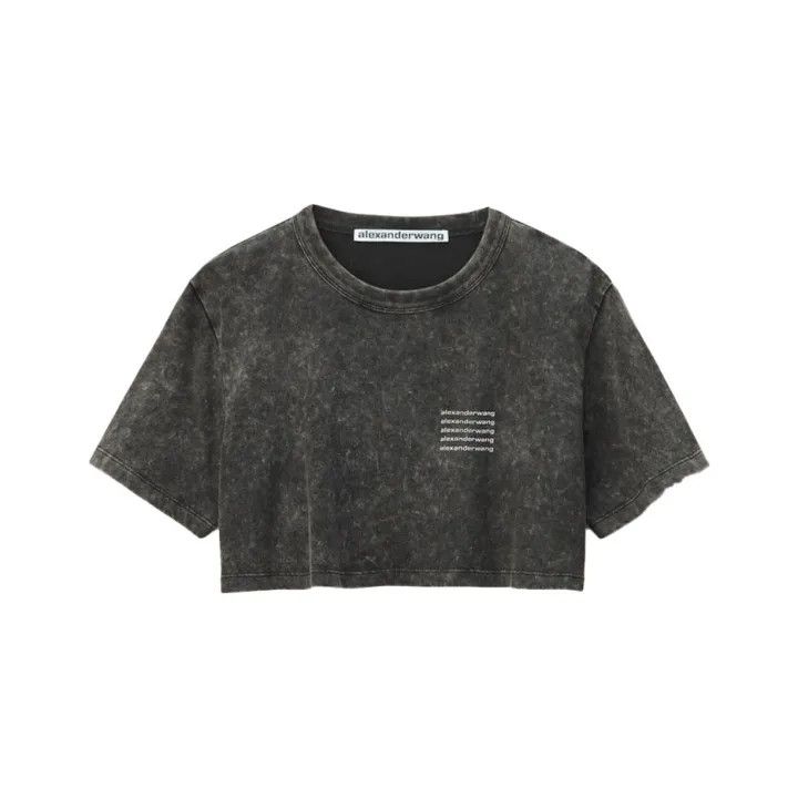 Alexander Wang SS22 Cropped Logo T-Shirt in Gray 0079