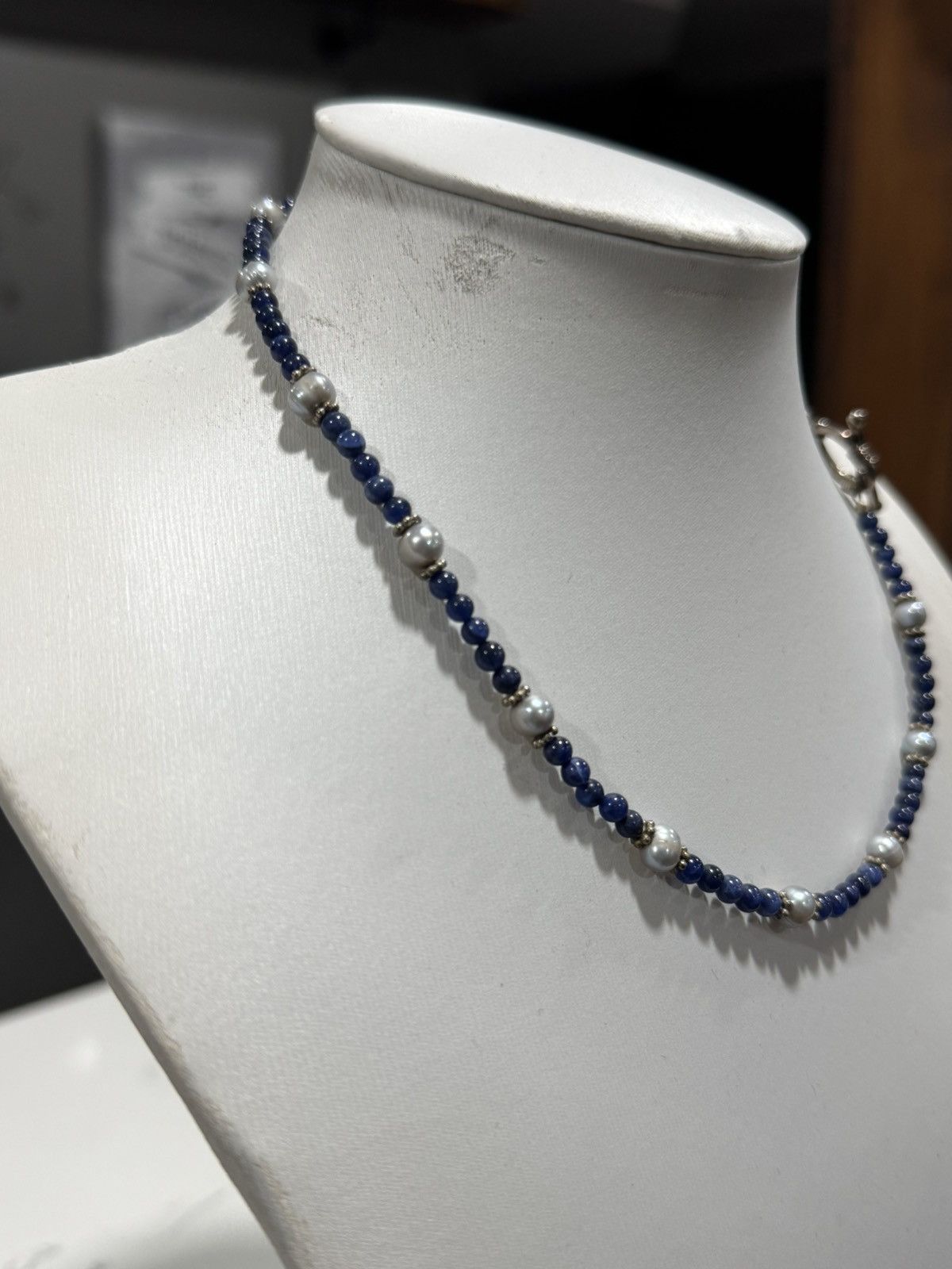 Jewelry Sterling Silver Lapis W Pearls Bead Necklace. 21 inch Size ONE SIZE - 3 Thumbnail