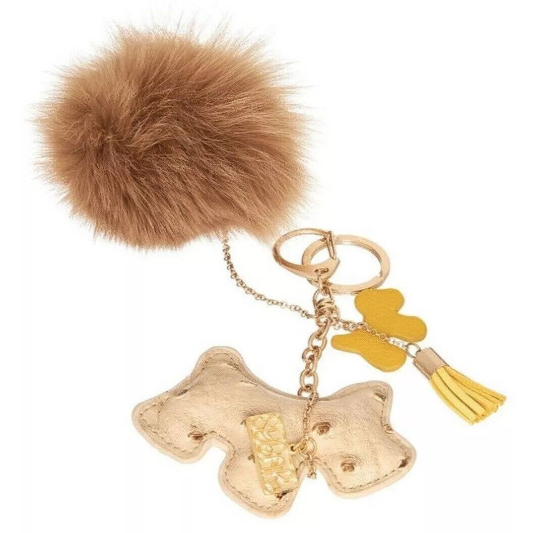 Other NWT Tan Fur Pom Pom Charm Leather Dog Gold Keychain Keyring Size ONE SIZE - 1 Thumbnail