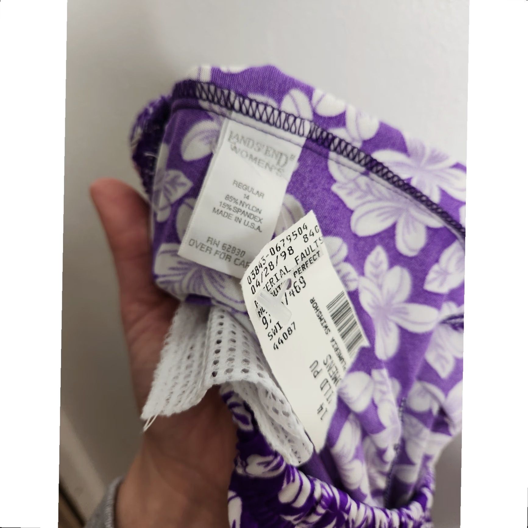 Lands' End VINTAGE Lands End Bottom Womens 14 Purple Floral Hibiscus Hawaiian Bathing Suit Shorts Size 36" / US 14 / IT 50 - 5 Thumbnail