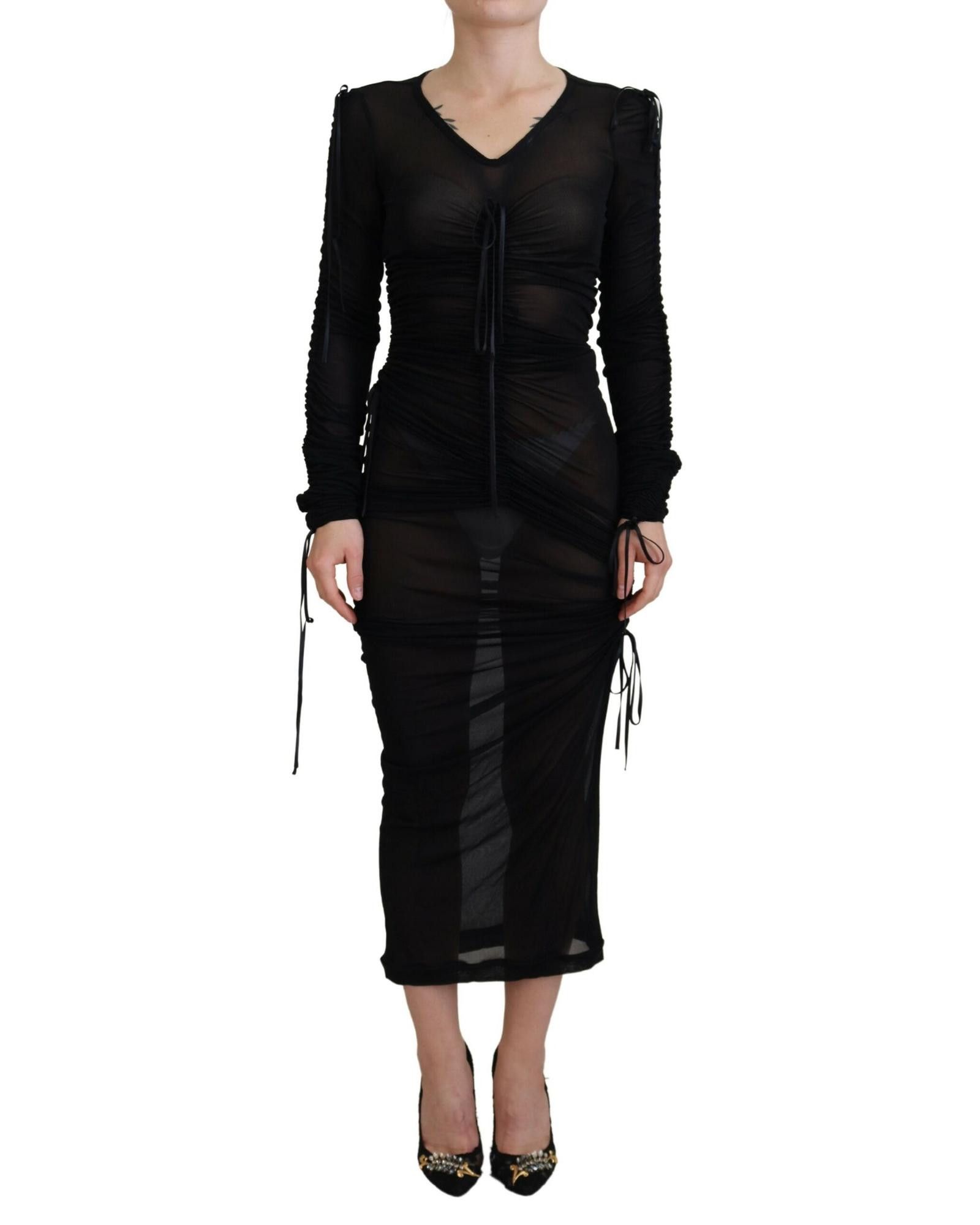 image of Dolce Gabbana Gorgeous Long Sleeves Midi Dress in Black, Women's (Size XS)