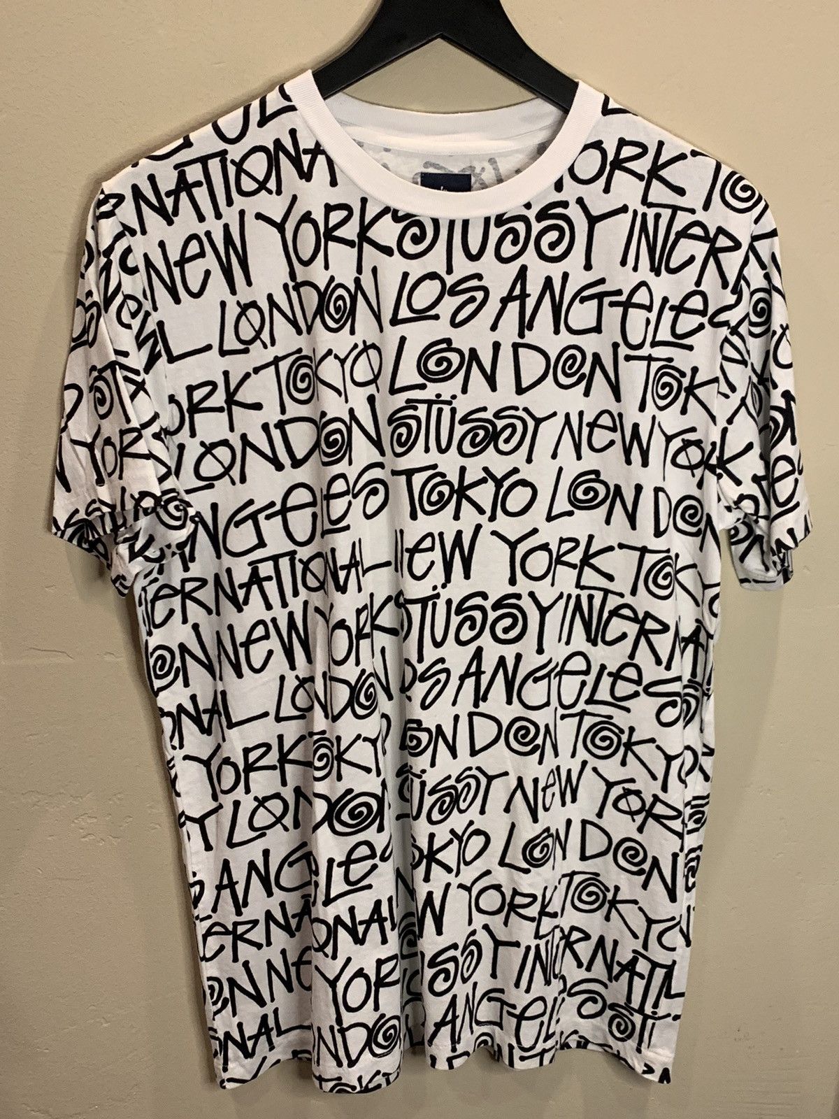 image of Vintage Stussy International Aop All Over Print Shirt in White/Black, Men's (Size Medium)