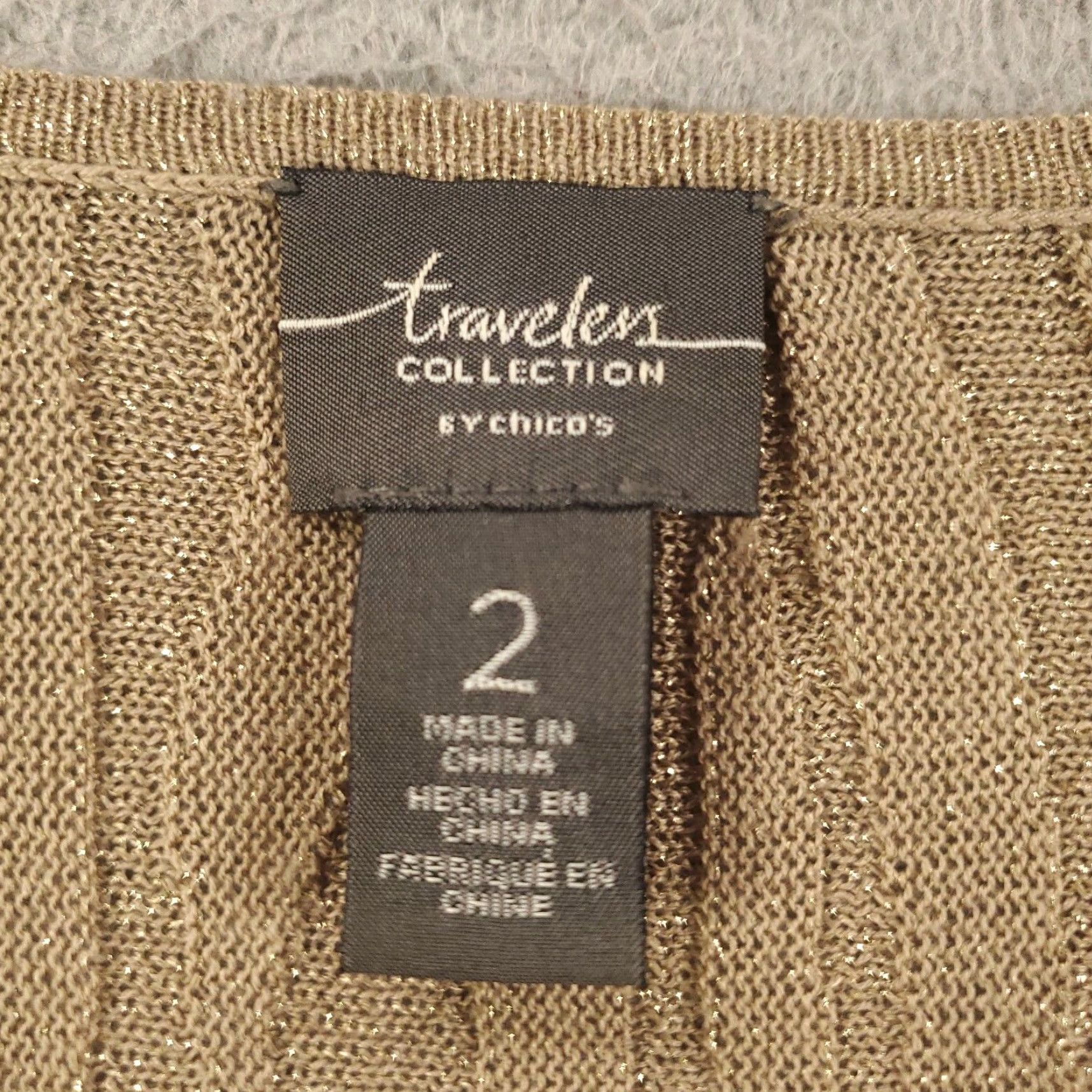 Vintage Chicos Sweater Womens L Gold Sparkle Shimmer Textured Scrunched Travel Casual Knit Pullover Round Neck Long Sleeve Classic Designer Metal 2 Size L / US 10 / IT 46 - 5 Thumbnail