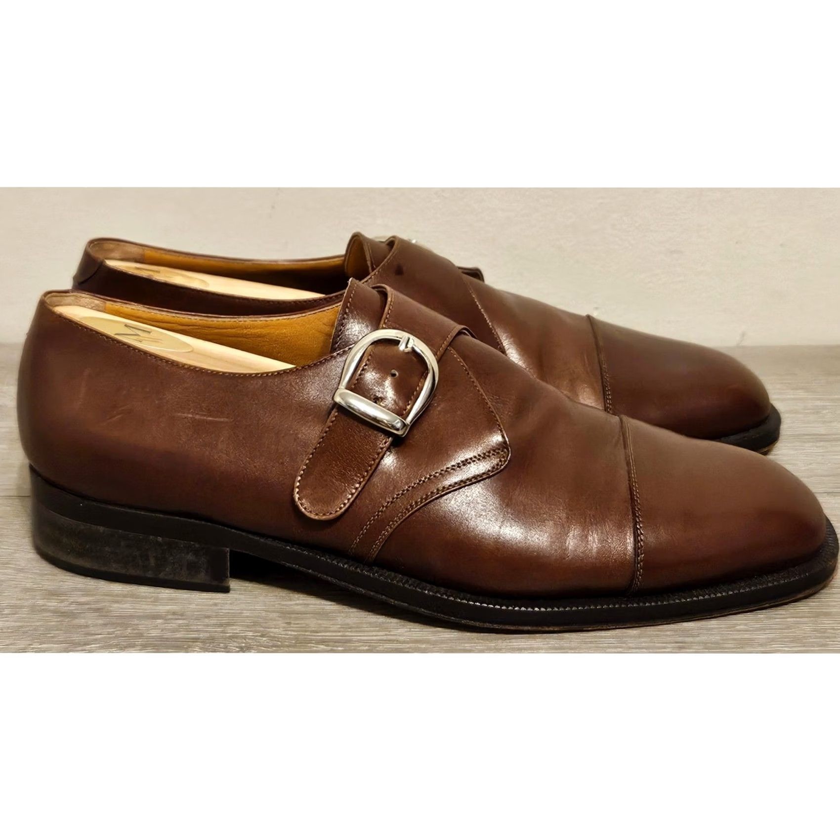 Vintage Ciro Schiano Brown Leather Monk Strap Dress Shoes Mens 10 Italy Cap Toe Size ONE SIZE - 2 Thumbnail