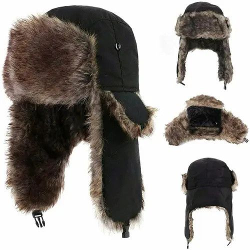 Vintage Black Waterproof Trapper Ears Hat Size ONE SIZE - 1 Thumbnail
