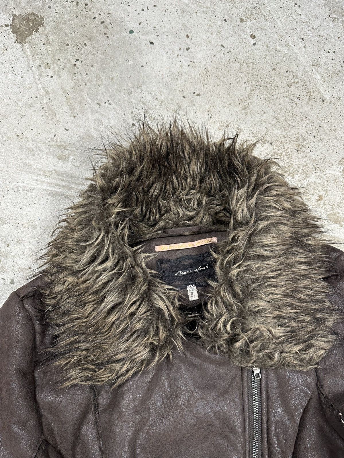 Japanese Brand Vintage Y2K Faux Fur Collar Brown Asymmetrical Biker Jacket Size XS / US 0-2 / IT 36-38 - 8 Thumbnail