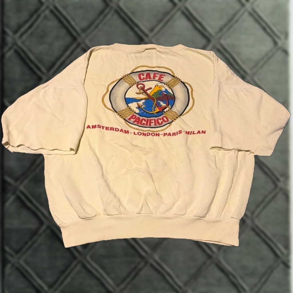 Vintage VINTAGE Cafe Pacifico London Crewneck Sweatshirt XL Yellow Unisex Adults Distressed Cut Sleeves Pullover 70s Size US XL / EU 56 / 4 - 1 Thumbnail