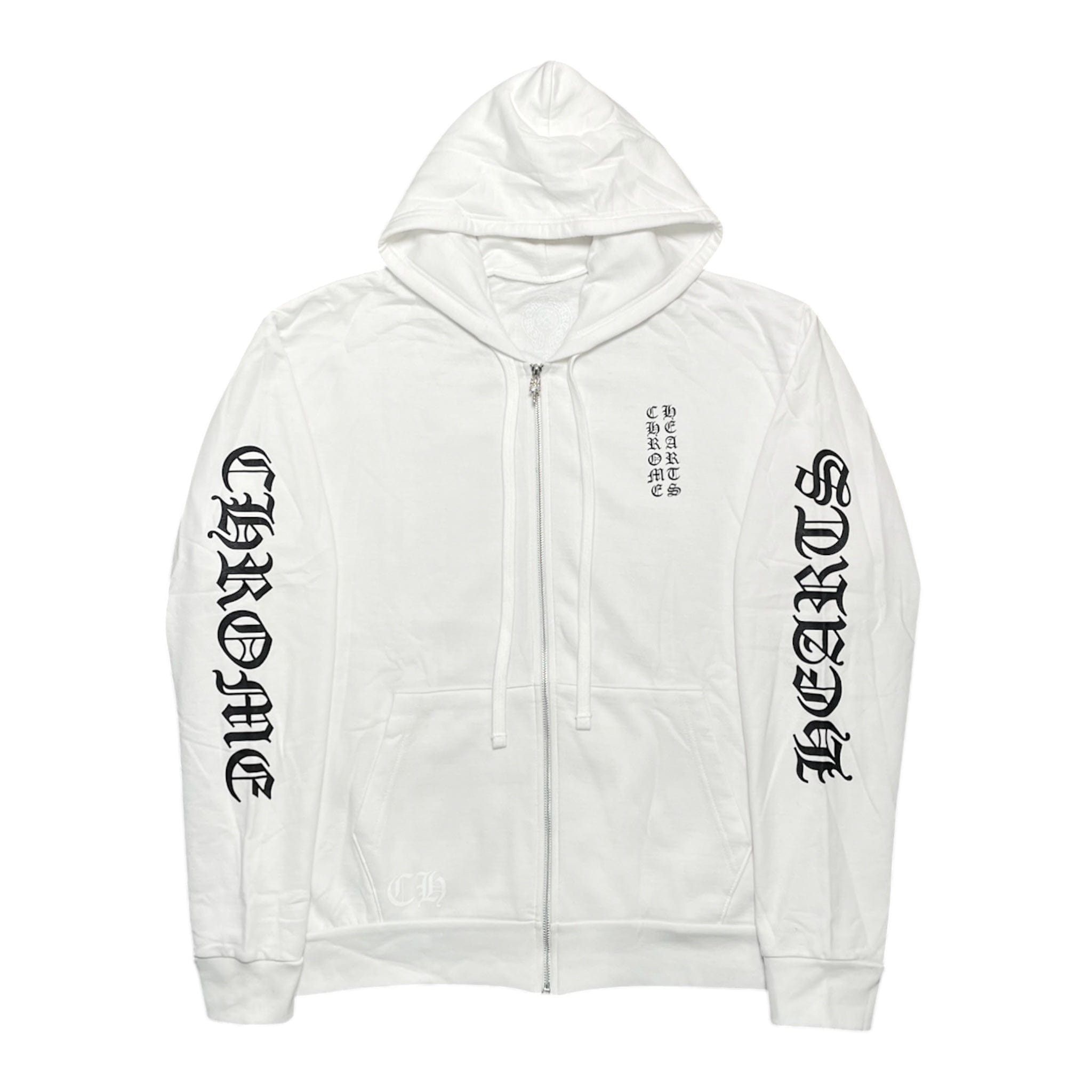 Vertical Logo Zip Up Hooded Sweatshirt White