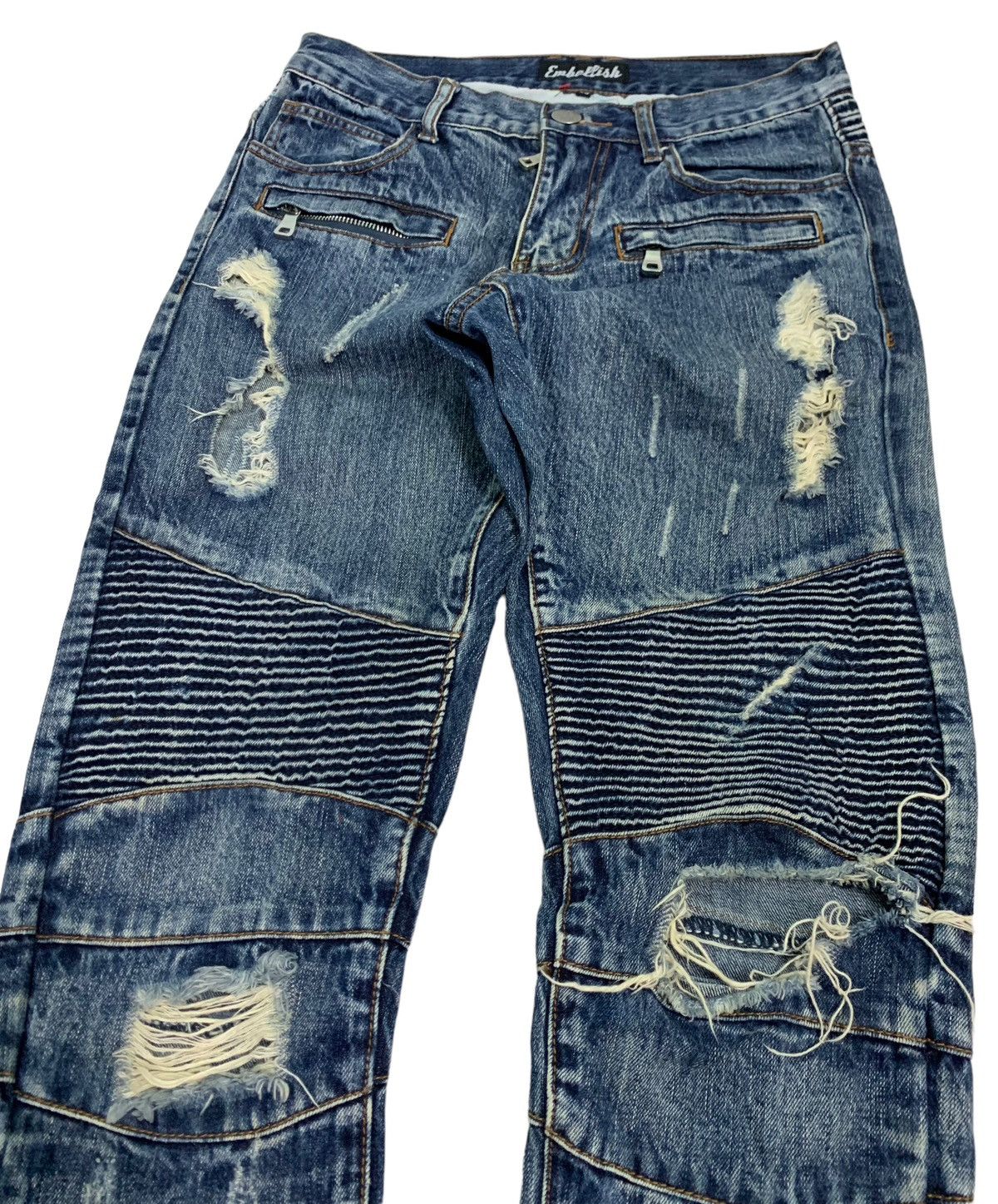 Japanese Brand 🔥Biker Distressed Embellish Skinny Jeans Styled Size US 30 / EU 46 - 5 Thumbnail