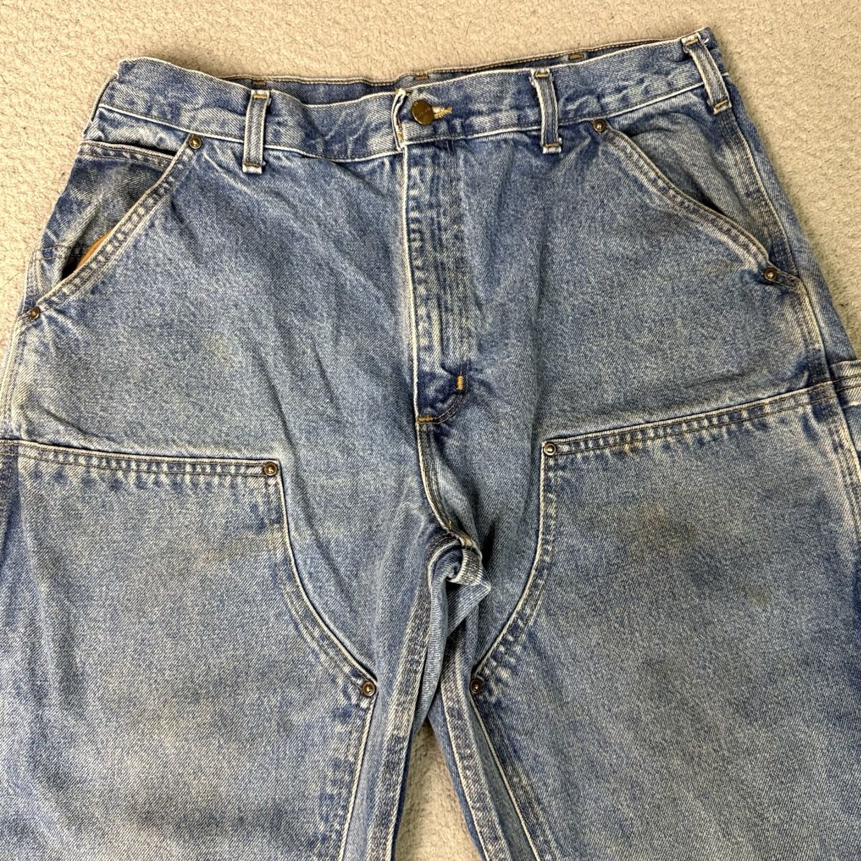 Carhartt Carhartt Jeans Mens 36x30 Blue Denim DST B13 Dungaree Workwear Distressed 5-Pocket Logo Mid Rise Relaxed Straight Size US 36 / EU 52 - 3 Thumbnail