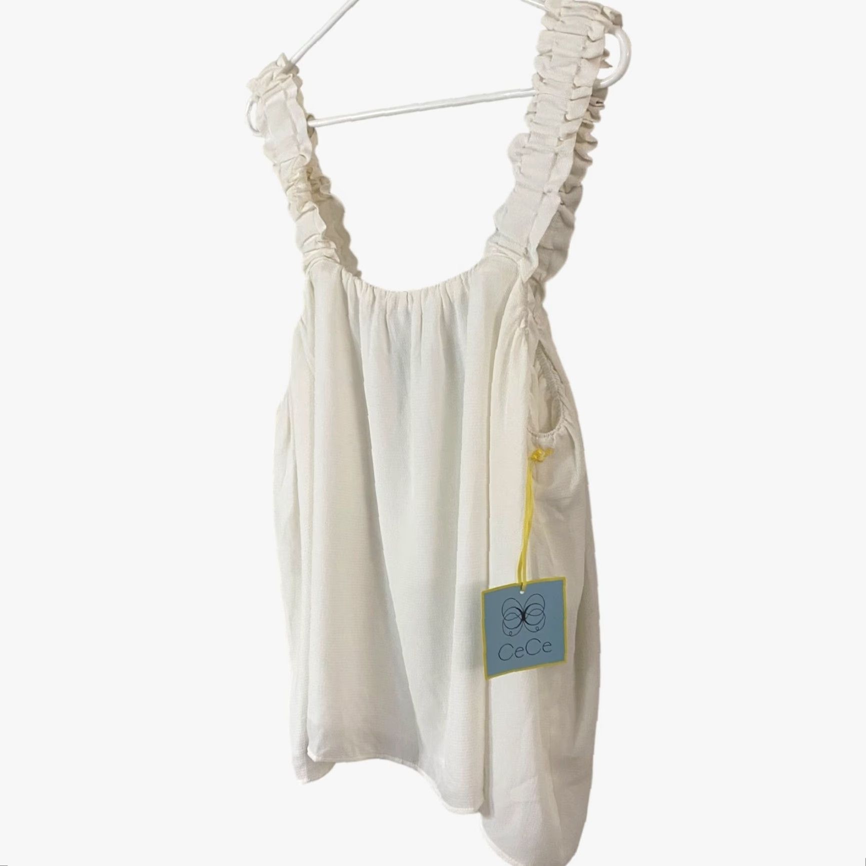 Vintage CeCe Blouse Sleeveless Ruffled Swing White Textured Smocked Top XL Womens Size XL / US 12-14 / IT 48-50 - 2 Thumbnail