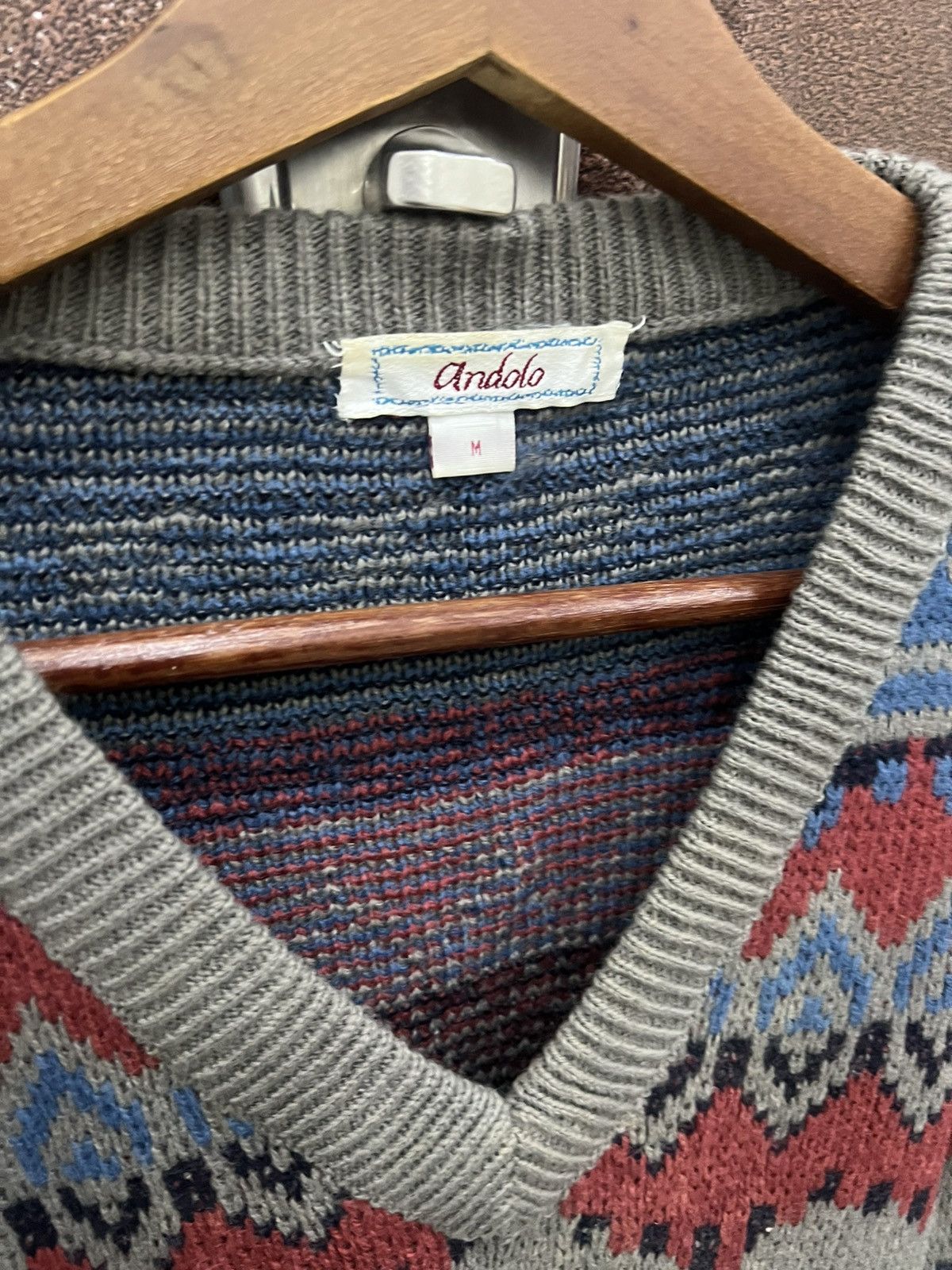 Japanese Brand ANDOLO Vintage Geometric Nordic V Neck Pullover Knit Jumper Size US M / EU 48-50 / 2 - 7 Thumbnail