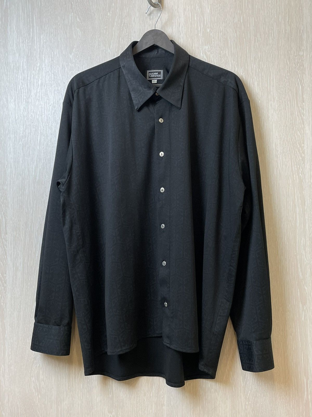 Versace × Vintage vintage 90s gianni versace black monogram button up shirt L Size US XL / EU 56 / 4 - 1 Thumbnail