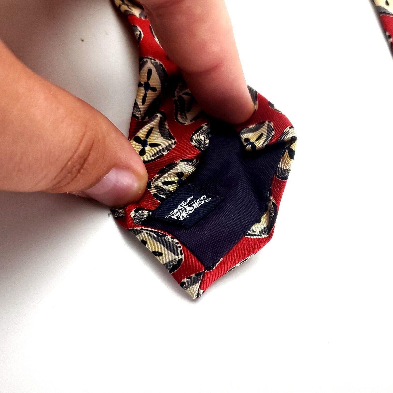 Burberry Vintage Burberry London Silk Tie Print Red Short Wide Size ONE SIZE - 4 Thumbnail