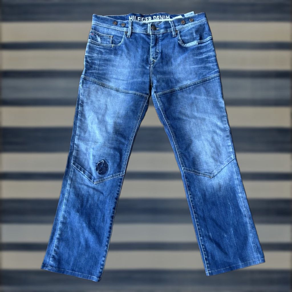Tommy Hilfiger VINTAGE Tommy Hilfiger Jeans Scanton Double Knee Slim Fit 36x27.5 Blue Denim Mens Grunge 90s Side Distressing Logo Stonewashed Size US 36 / EU 52 - 1 Thumbnail