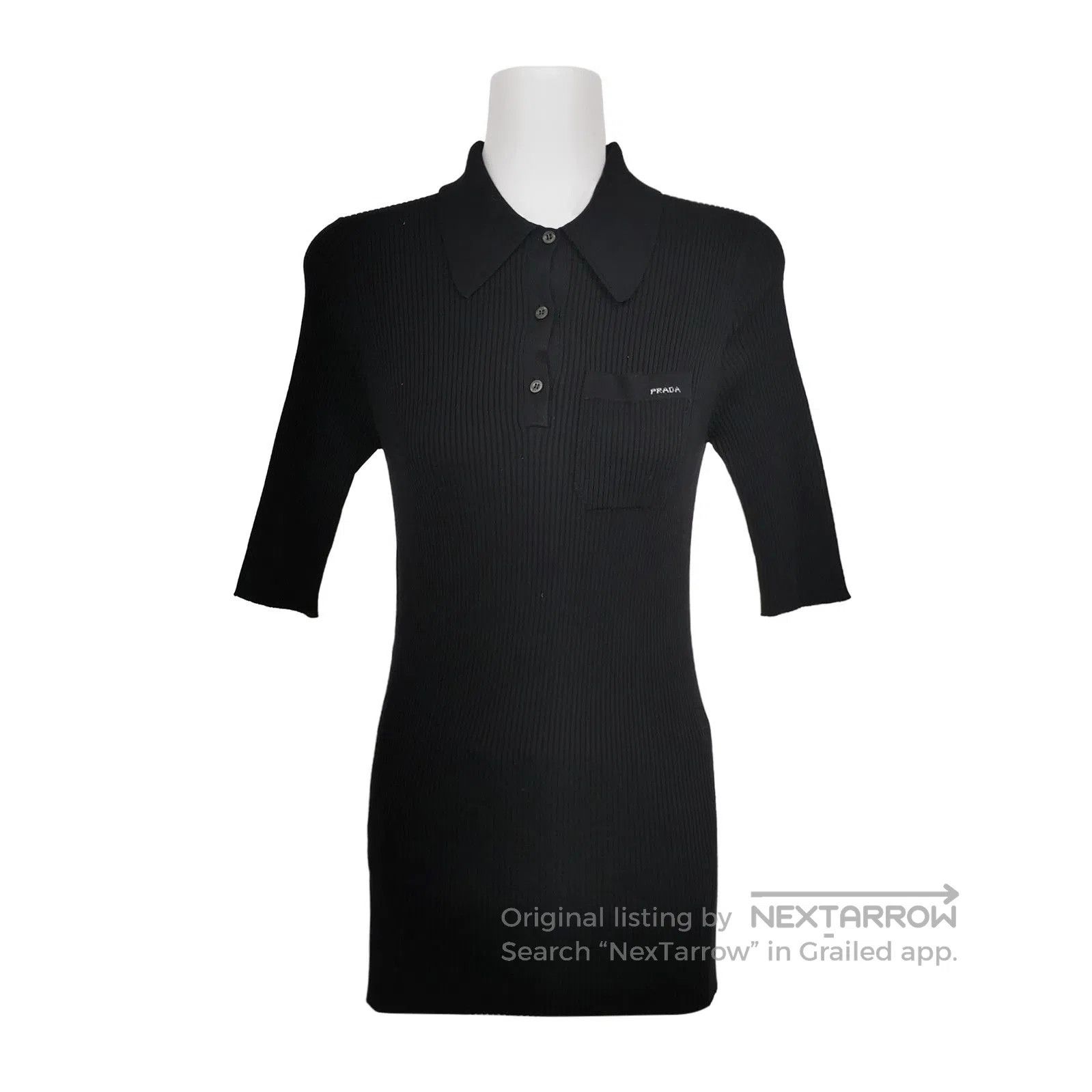 Prada Prada Black Knit Polo Shirt with Logo . Size L / US 10 / IT 46 - 1 Thumbnail