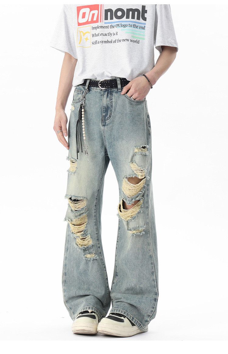 Japanese Brand Men's trendy retro loose wide-leg ripped jeans Size US 32 / EU 48 - 1 Thumbnail