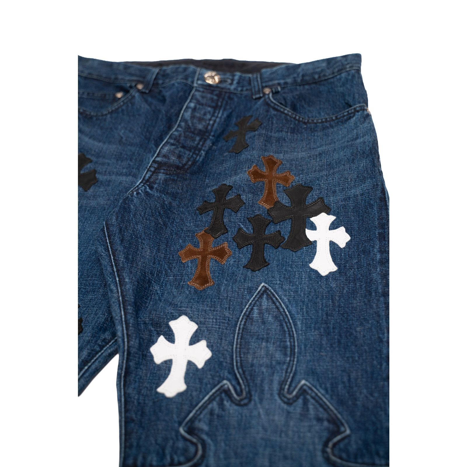 Chrome Hearts Indigo Denim Fleur Knee Jeans Black White & Brown Patches Size US 36 / EU 52 - 5 Thumbnail