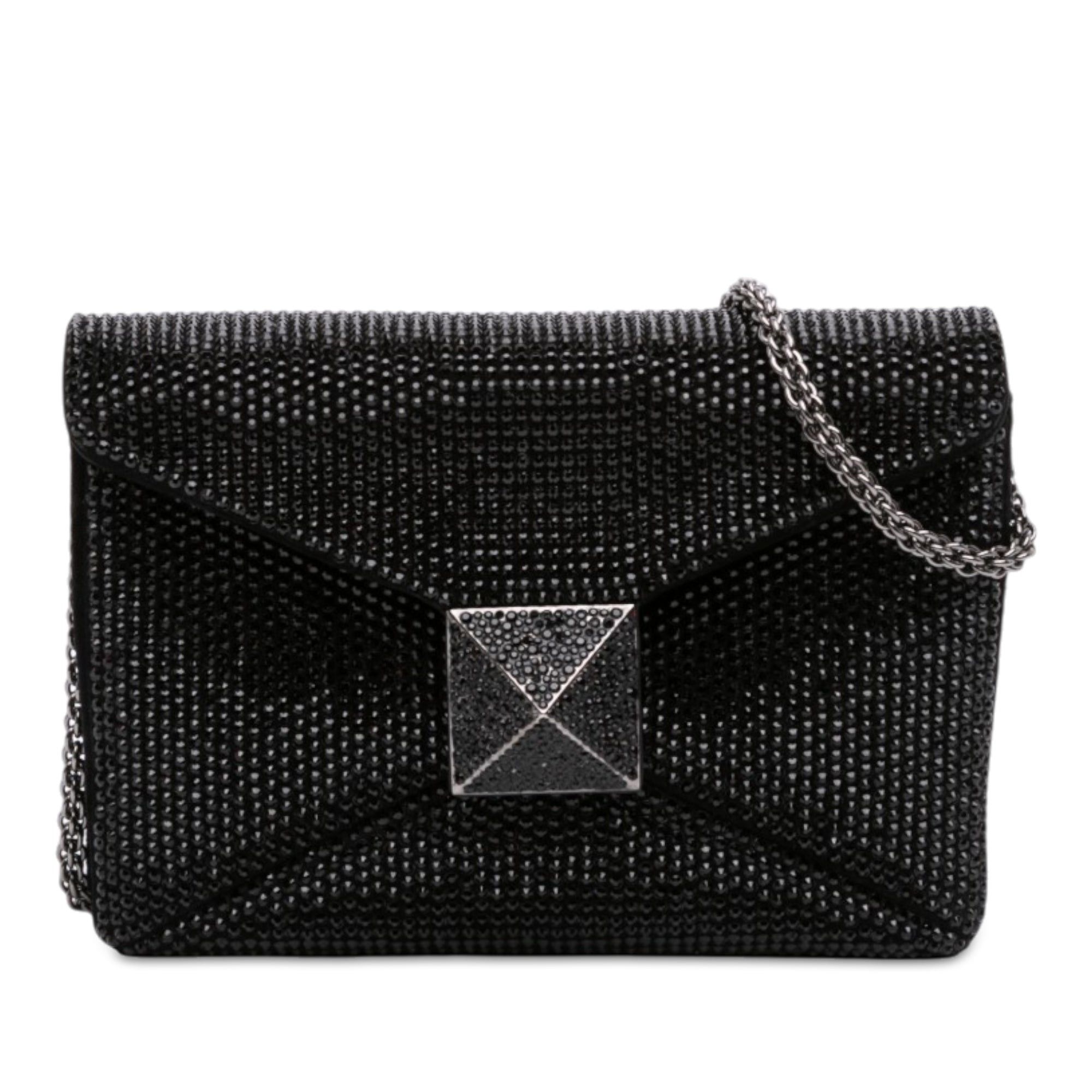 Valentino Crystal Embellished Suede One Stud Clutch with Chain Size ONE SIZE - 1 Thumbnail