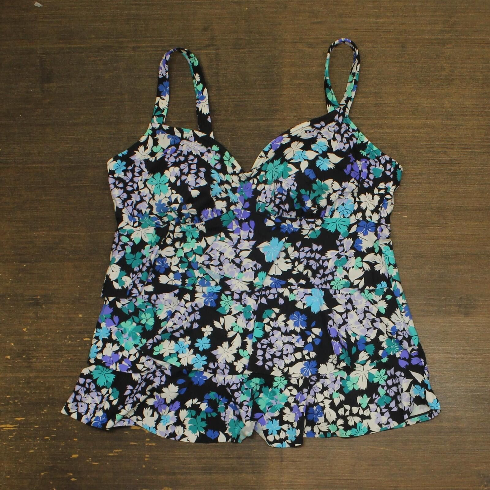 Other Swim Solutions Stretch Tankini Swim Top Black Blue Multi 18 Size ONE SIZE - 1 Thumbnail