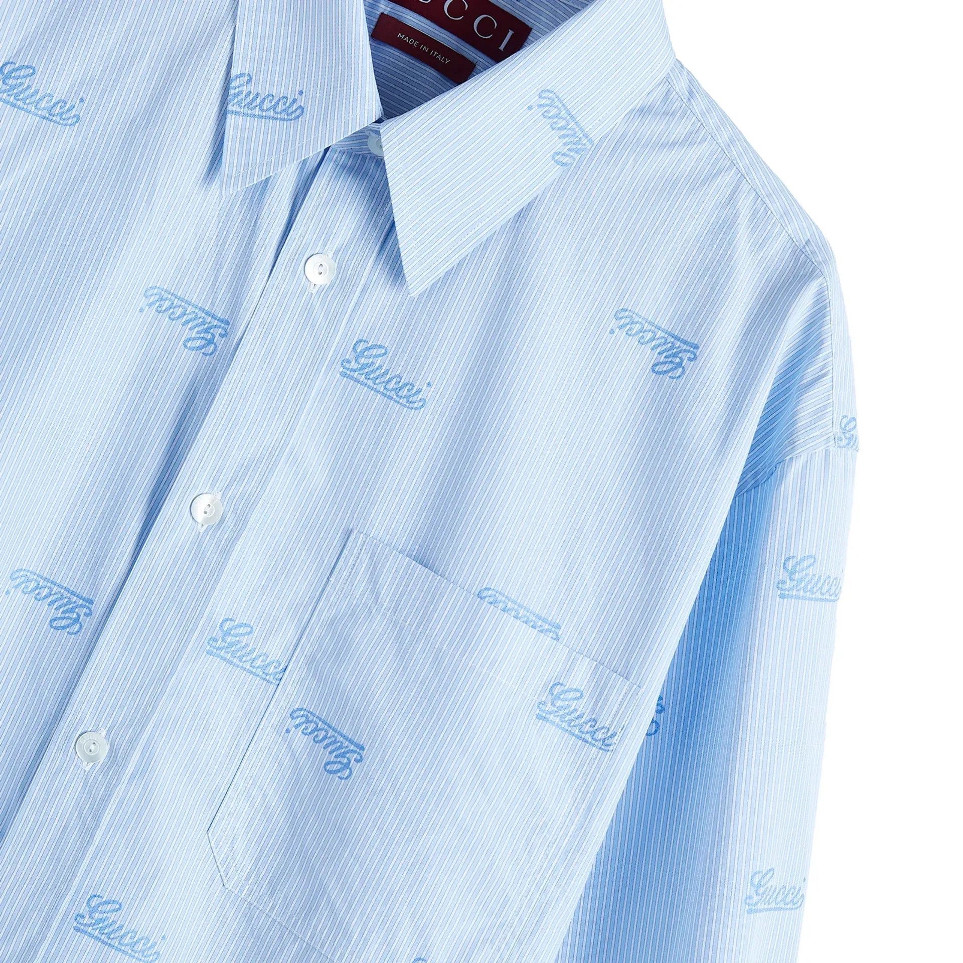 Gucci o1la5ras0426 Embroidered Striped Cotton Shirt in Blue Size US M / EU 48-50 / 2 - 3 Thumbnail