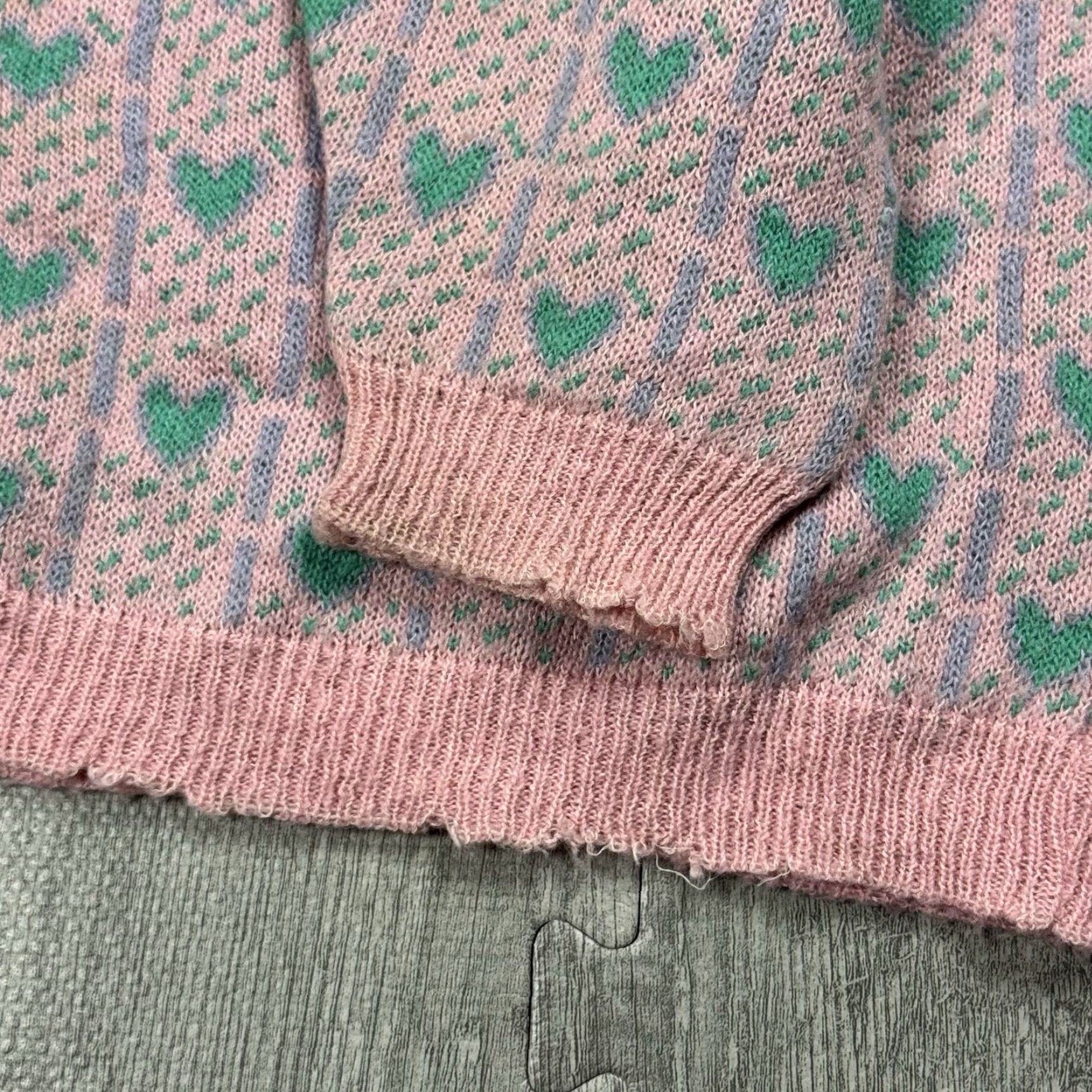 Vintage VINTAGE 1980s Alain Manoukian Pink Mint Green Heart Pattern Cardigan Sweater Women’s Large Oversized Italy Size L / US 10 / IT 46 - 7 Thumbnail