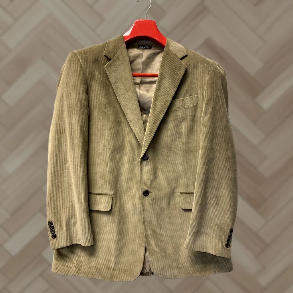 Vintage Alan Flusser Blazer Jacket Men 42L Corduroy Military Green Notch Lapel 2-Button Single-Breasted Regular Fit Vintage? No Size 42R - 1 Thumbnail