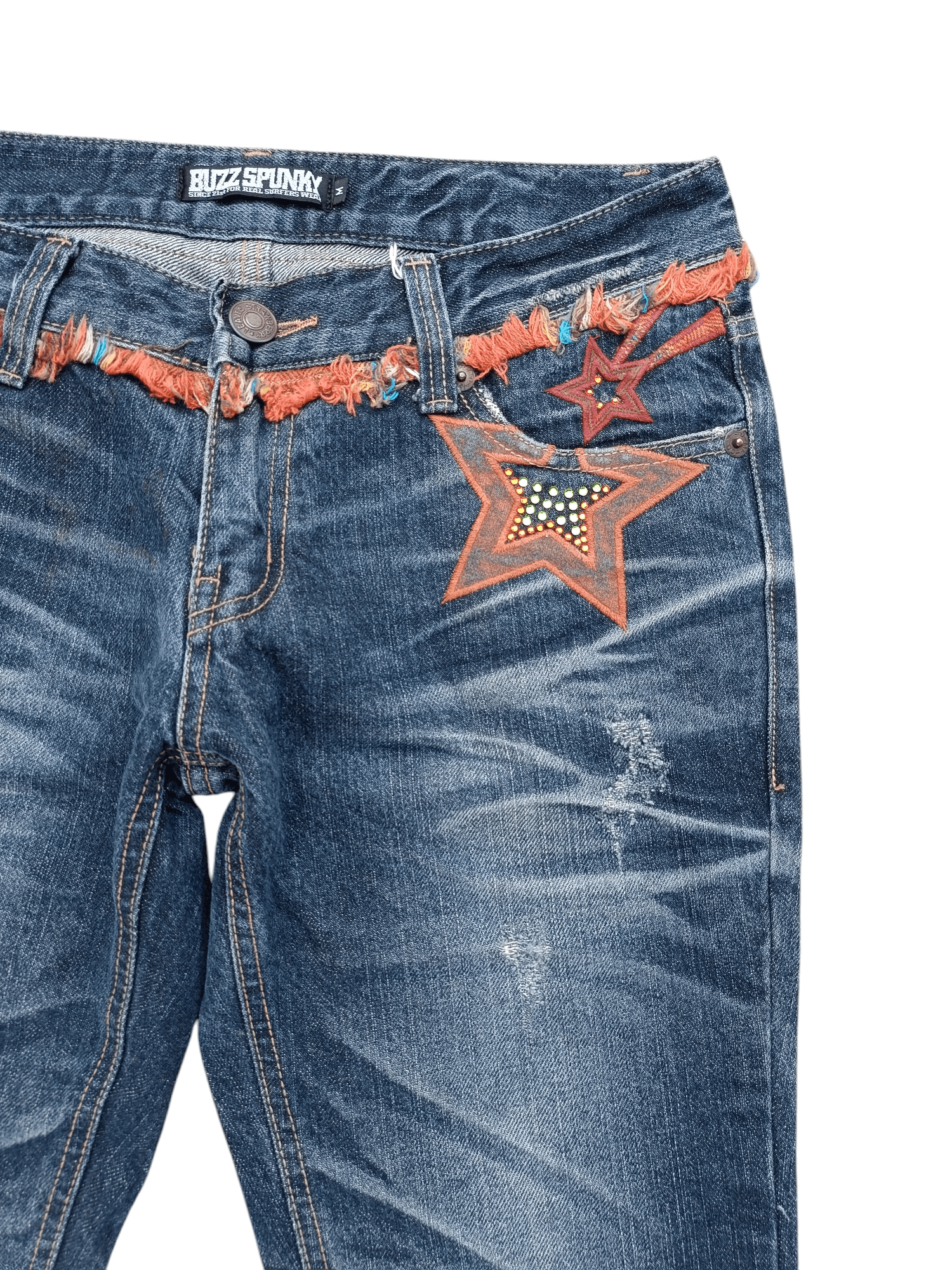 Japanese Brand BUZZ SPUNKY Skinny Distressed Whiskers Faded Rare Design Size US 30 / EU 46 - 11 Thumbnail