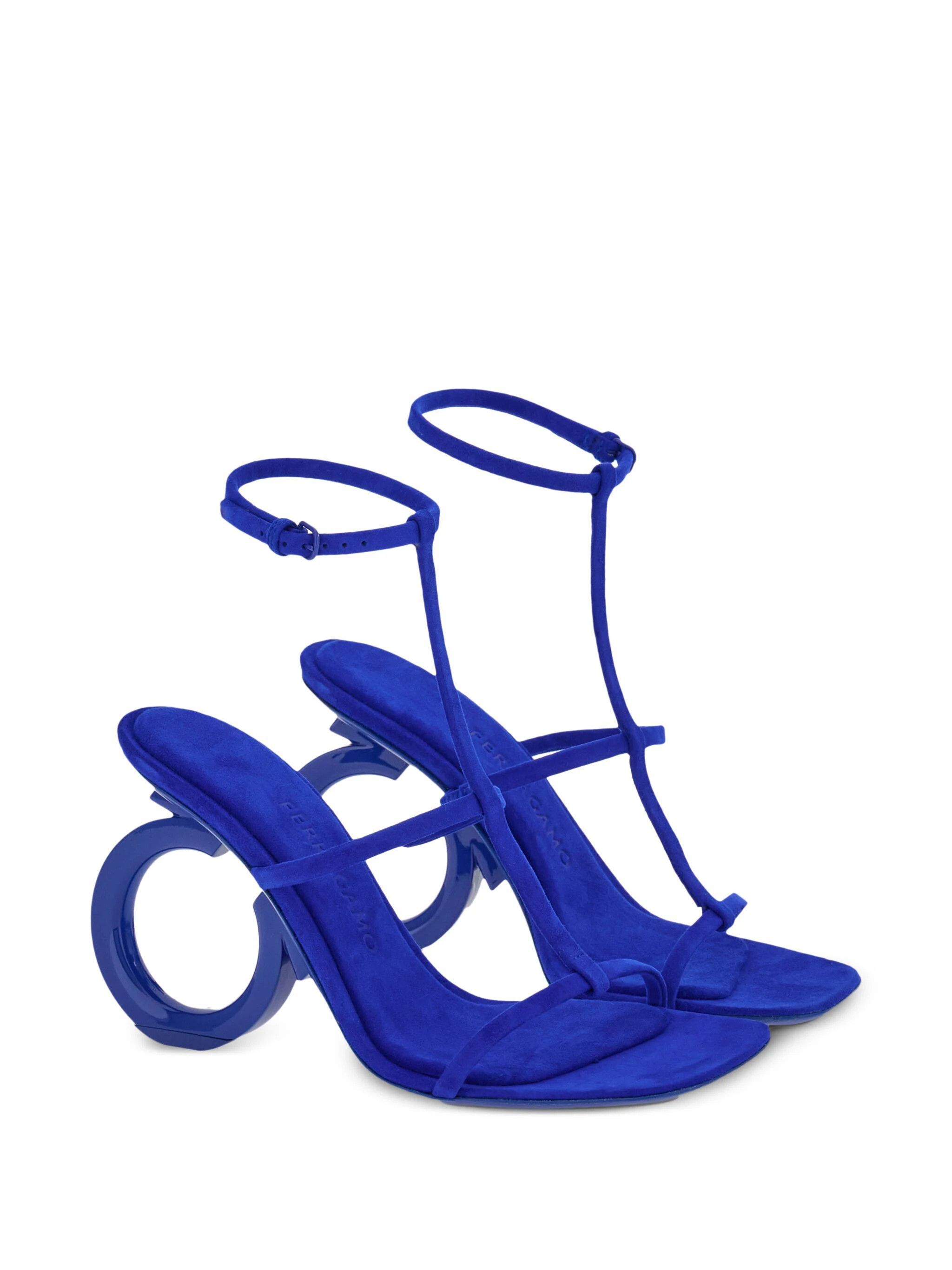 Salvatore Ferragamo o1s1rm0724 Elina Open-Toe Sandals in Blue Size US 7.5 / IT 37.5 - 2 Thumbnail