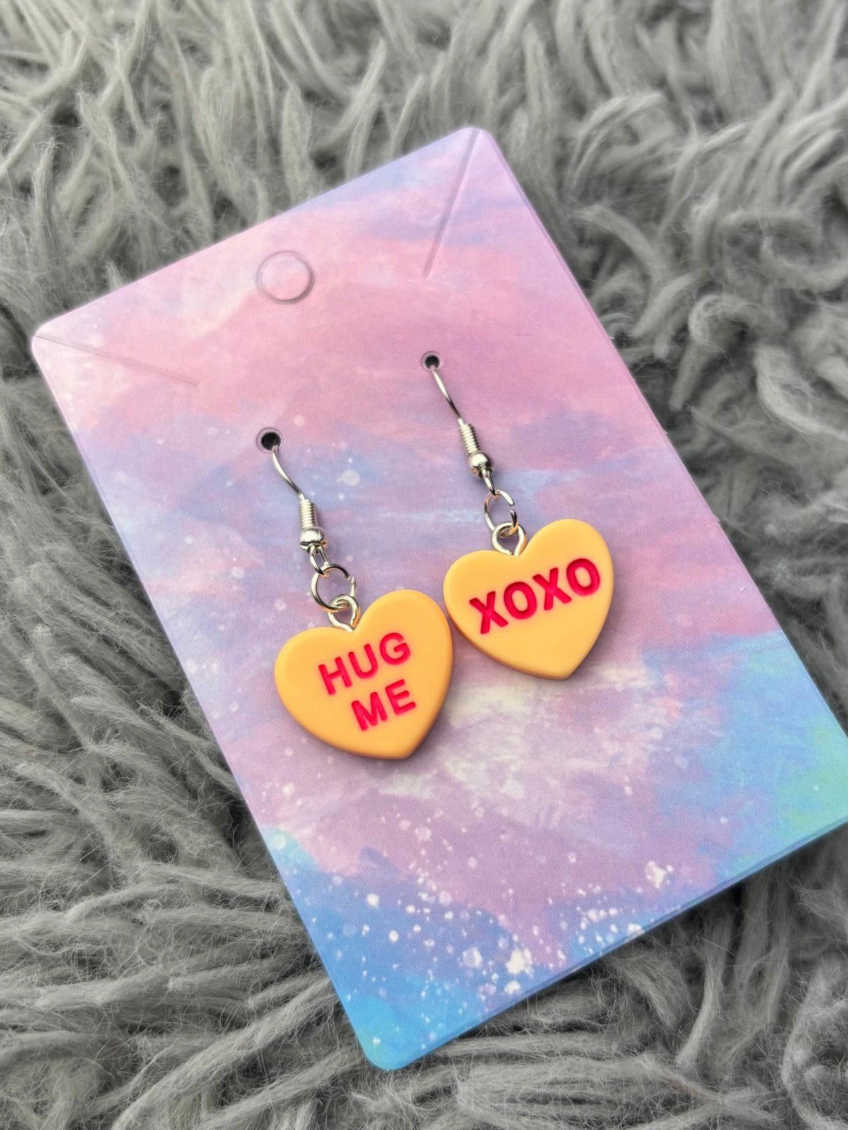 Handmade Orange Heart valentines sweethearts earrings Size ONE SIZE - 1 Preview