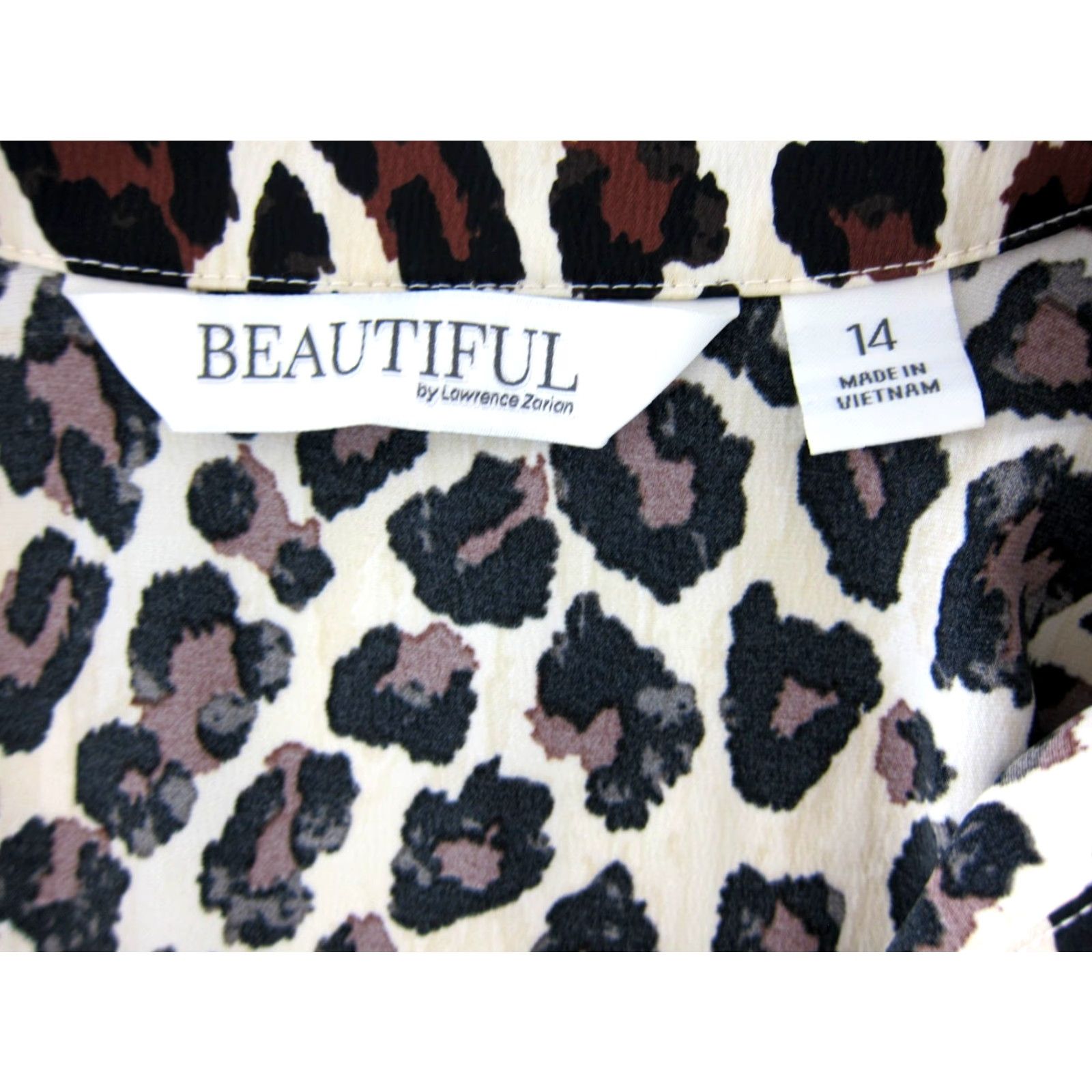 Vintage Beautiful Lawrence Zarian Dress Long Sleeve 14 Black Brown Ivory Leopard Cheetah Size XL / US 12-14 / IT 48-50 - 3 Thumbnail