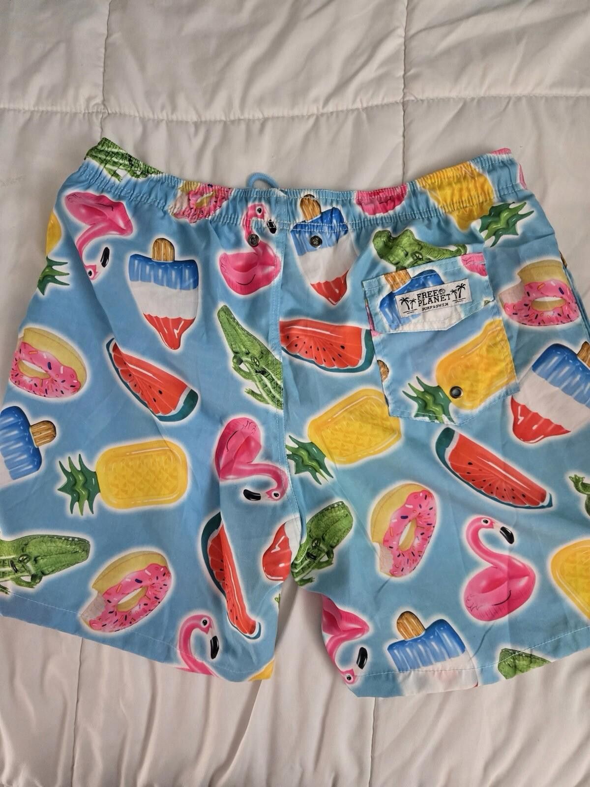 Free Planet NWT Free Planet Swim Trunk Shorts Mens XL Flamingo Print Size US 36 / EU 52 - 4 Thumbnail