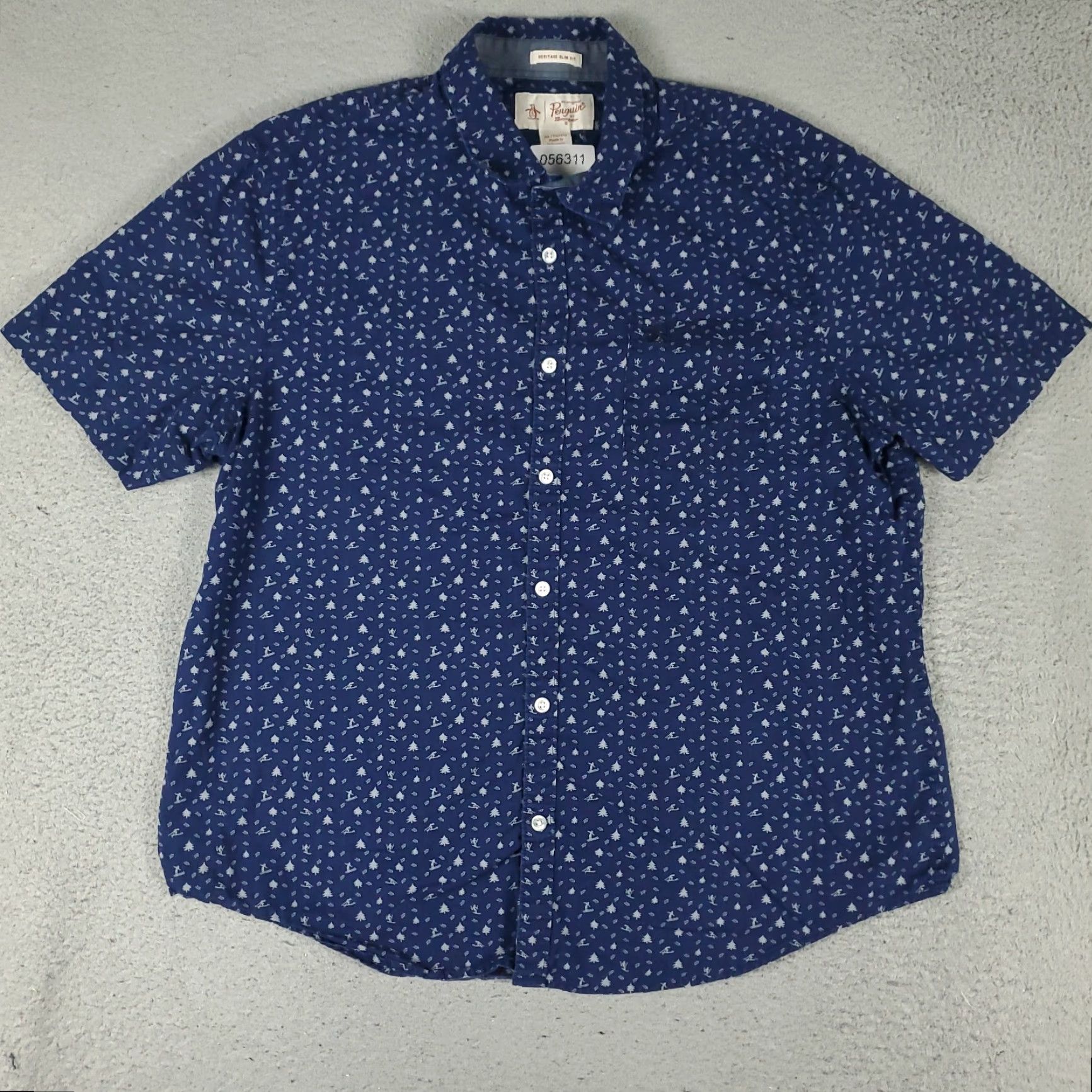 Original Penguin VINTAGE Original Penguin Men's Button-Up Shirt XL Blue Skiing Print Casual Short Sleeve Cotton Size US XL / EU 56 / 4 - 2 Thumbnail
