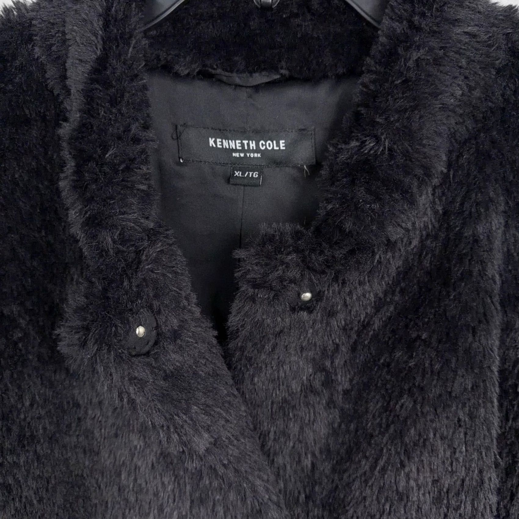 Kenneth Cole Kenneth Cole New York Coat Womens XL Black Faux Fur Snap Front Mid Length Size XL / US 12-14 / IT 48-50 - 2 Thumbnail