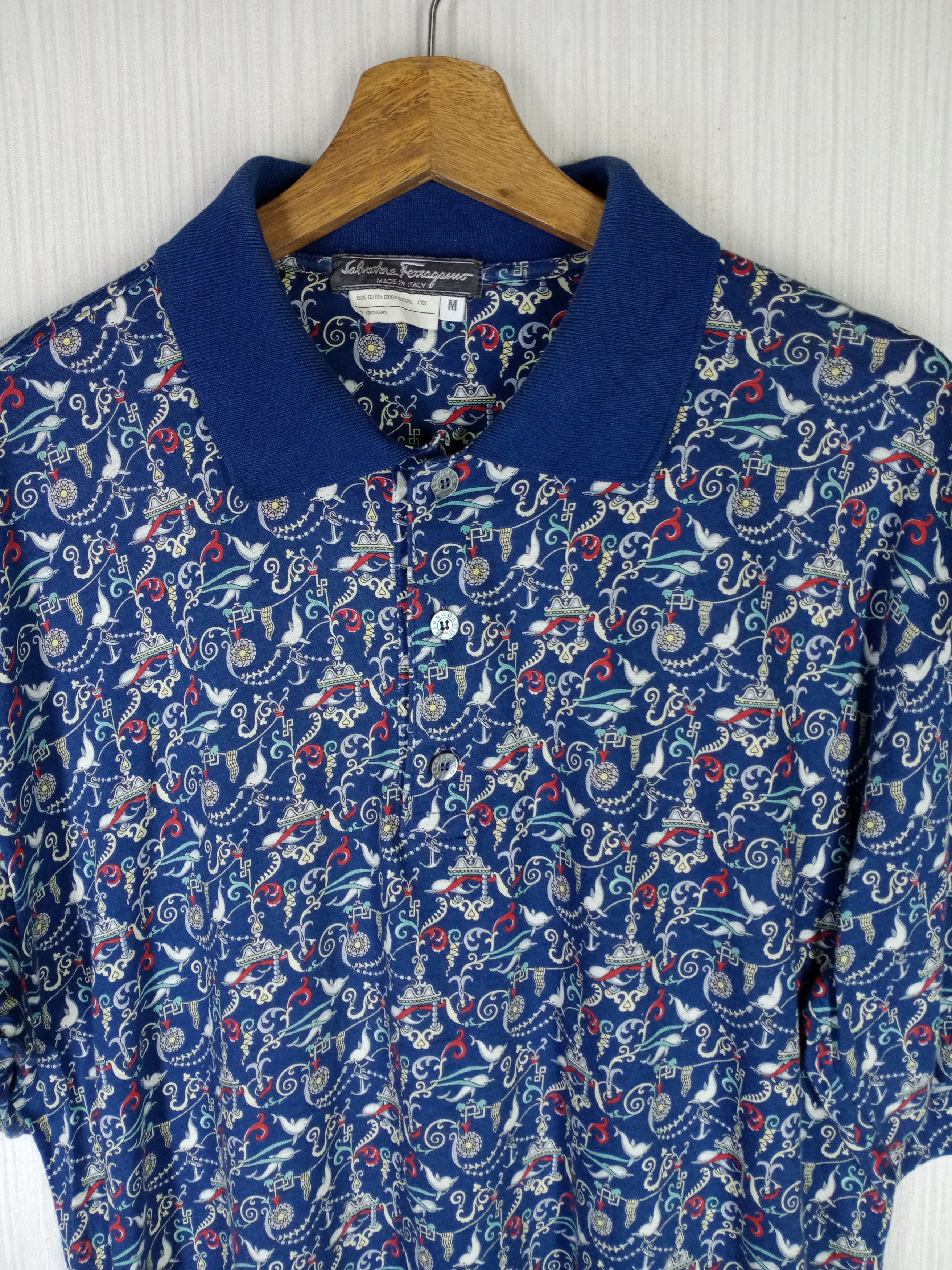 Salvatore Ferragamo Rare Vintage Salvatore Ferragamo Fullprint Polo Shirt Size US M / EU 48-50 / 2 - 6 Thumbnail