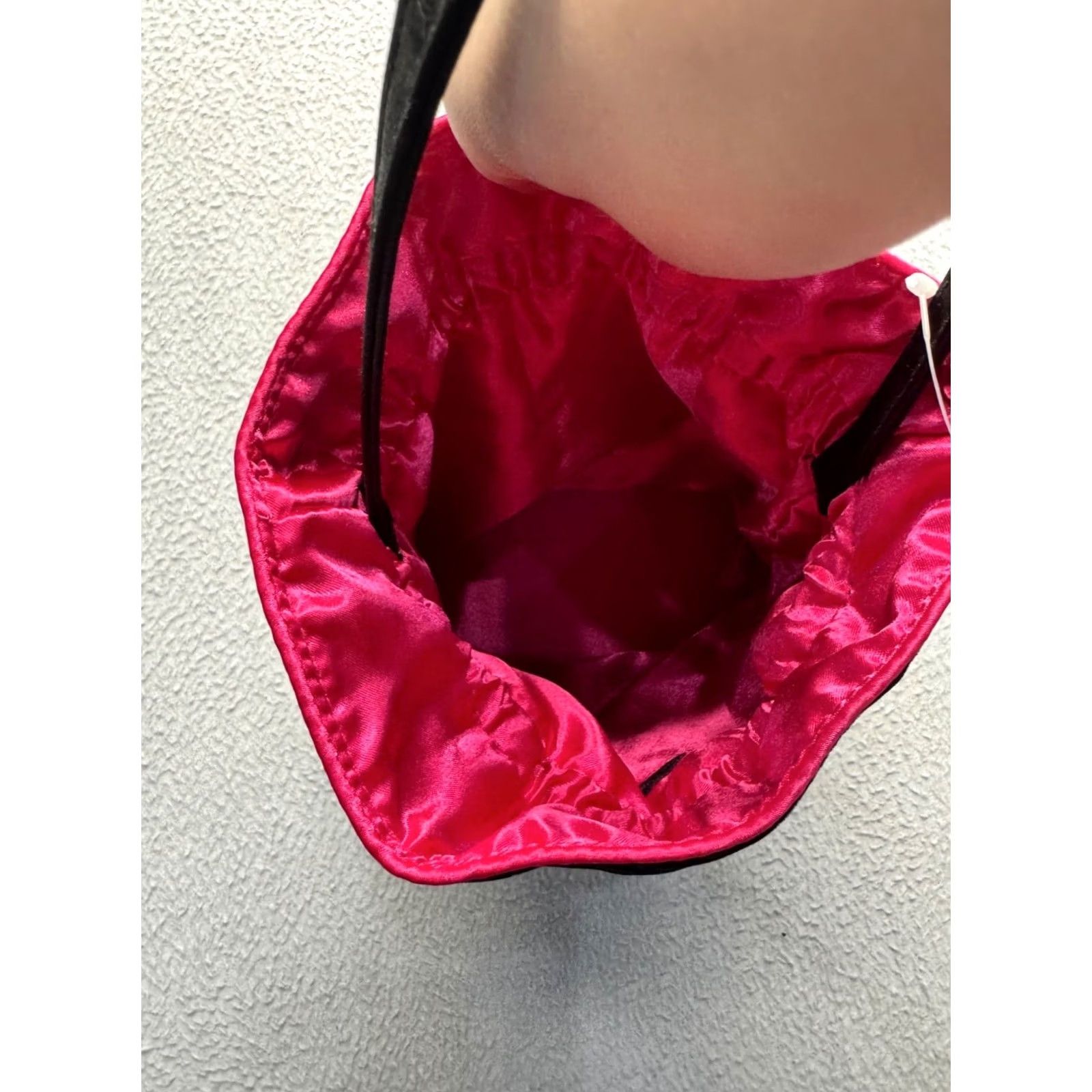 Victoria's Secret Victoria's Secret Bag Velvet Rhinestone Drawstring Satin Pink Lining Womens O/S Black Velvet Exterior Bag Size ONE SIZE - 4 Thumbnail