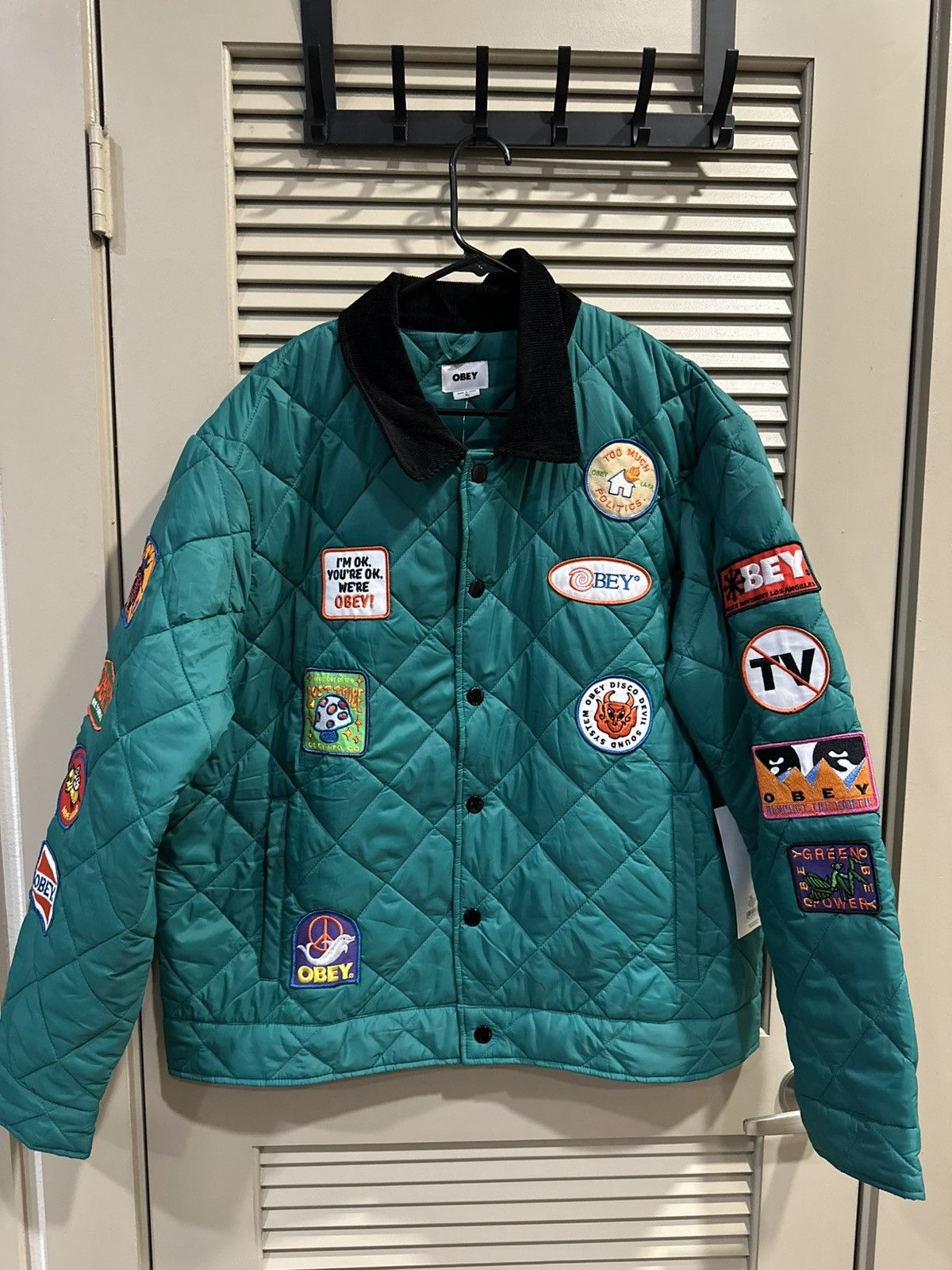 Obey Obey Green Patch Work Quilted Jacket – Size XL – New Size US XL / EU 56 / 4 - 1 Thumbnail
