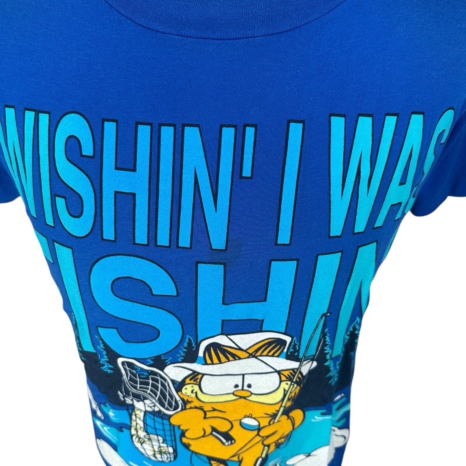 Other Vintage Garfield Wishin' I Was Fishing T-Shirt Men’s M Blue Size US M / EU 48-50 / 2 - 3 Thumbnail