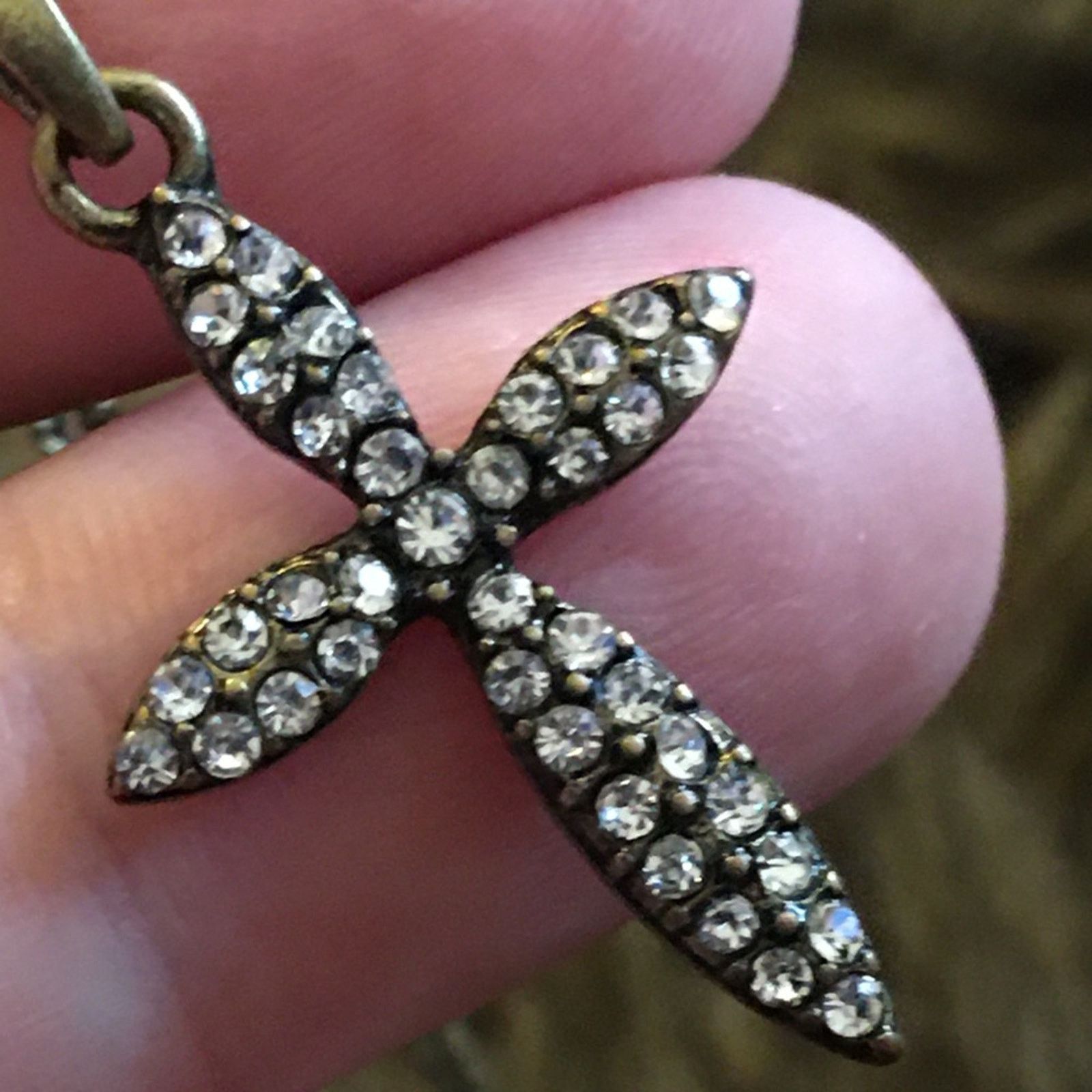 Jewelry Brass tone rhinestone cross on chain necklace Size ONE SIZE - 6 Thumbnail