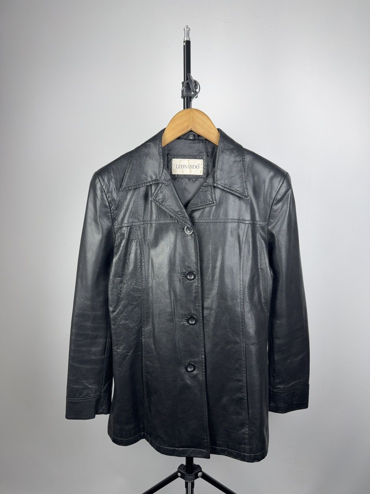 Leather × Vintage Vintage Leather Coat Minimal Black Blazer Jacket Y2K 90s Size M / US 6-8 / IT 42-44 - 1 Thumbnail