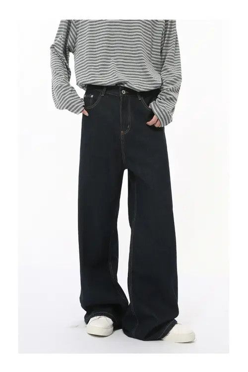VIBE Retro dark blue washed distressed straight-leg jeans Size US 32 / EU 48 - 2 Thumbnail
